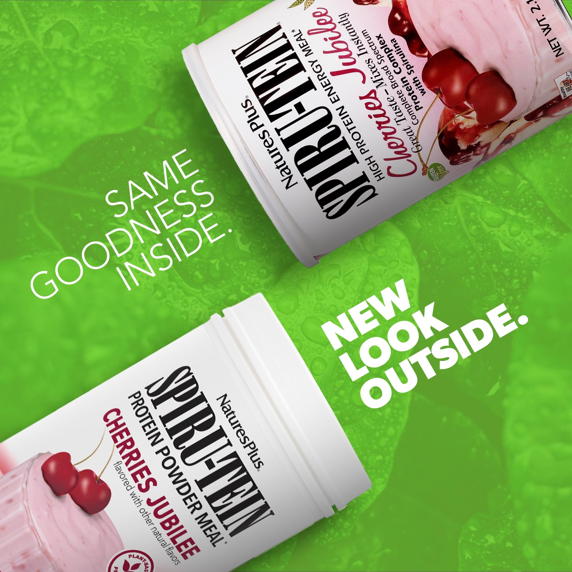 NaturesPlus SPIRU-TEIN Plant-Based Protein Powder - Cherries Jubilee Flavor, 2.1 lbs (30 Servings) | Vegetarian, Gluten Free, Non-GMO | Perfect for Post-Workout Recovery & Smoothie Boosts