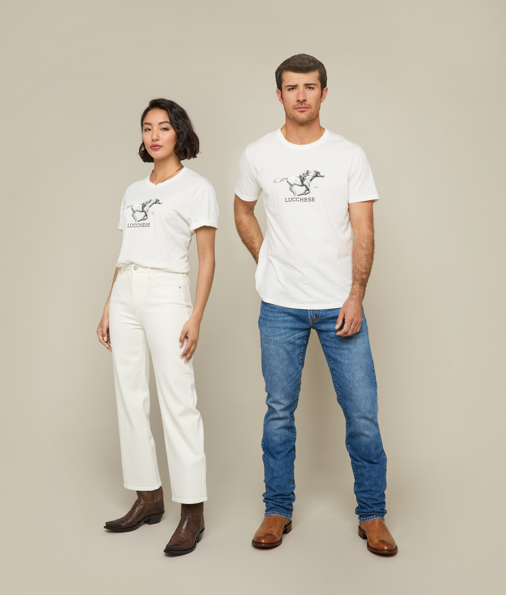 Lucchese Racehorse T-Shirt for Men - Premium White Cotton Tee - Comfortable Casual Wear for Horse Racing, Rodeo & Western Events