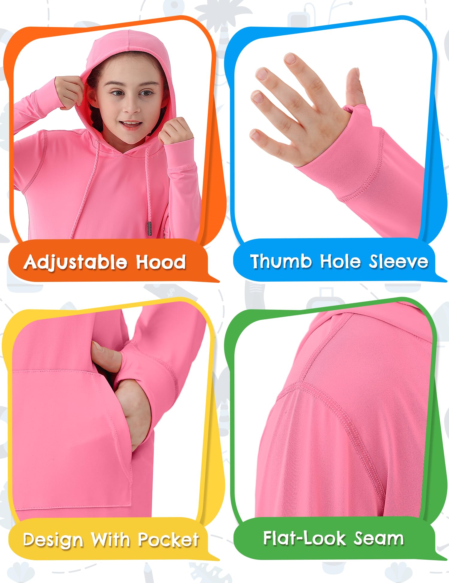 UPF 50+ Boys Rash Guard Swim Shirt - Long Sleeve Sun Protection Hoodie for Kids Fishing, Beach & Water Sports with Pocket - Perfect for Swimming, Surfing and Outdoor Activities