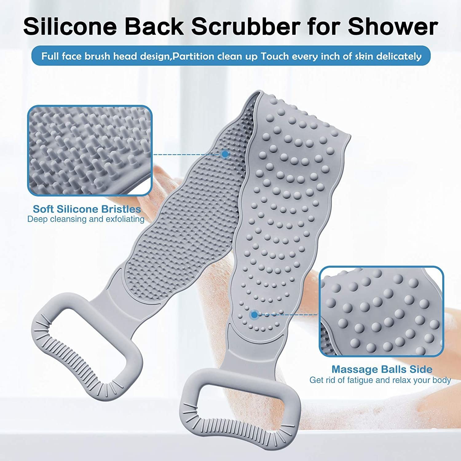 Exfoliating Back Scrubber for Shower - Long Handle Body Brush with Soft Bristles for Deep Cleansing, Acne & Dead Skin Removal - Perfect for Hard-to-Reach Areas & Spa-Like Exfoliation at Home