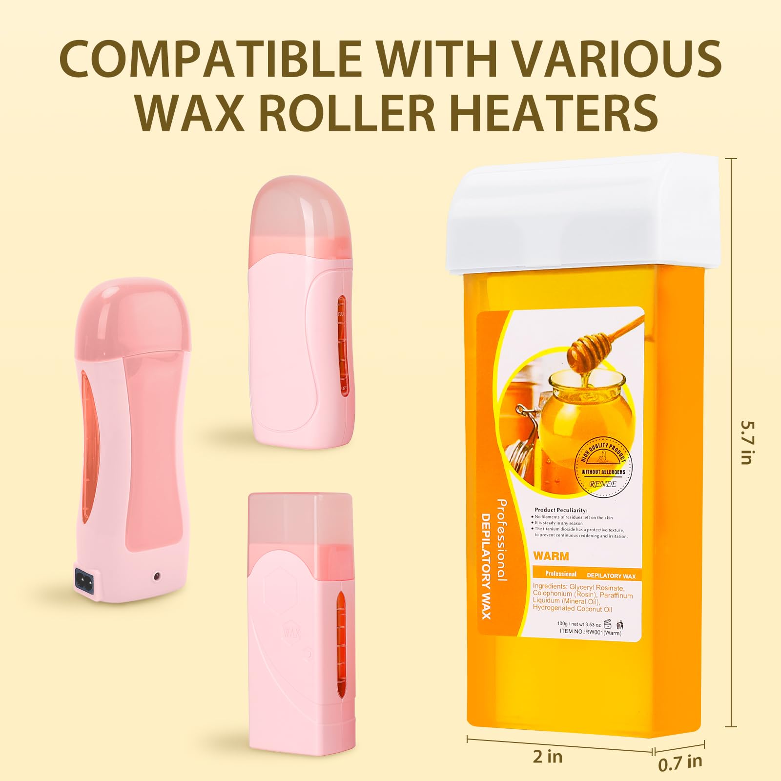Roll On Wax Refill for Body Hair Removal - Soothing Formula, 100g 2 Pack - Easy Application for Legs, Arms & Bikini Line - At-Home Waxing Kit for Smooth Skin