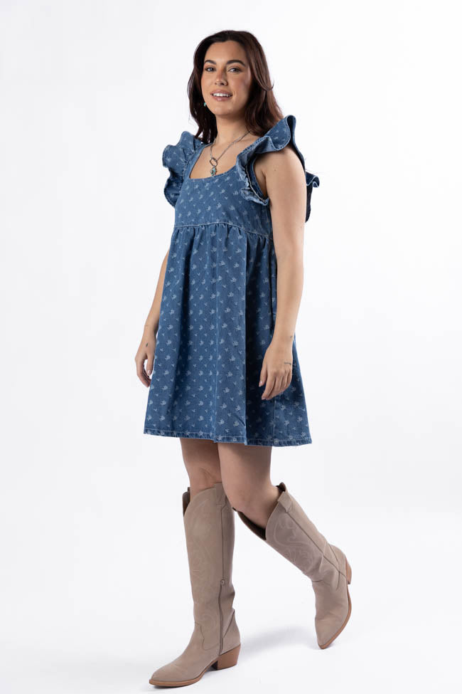 Back Home Burnout Detail Denim Babydoll Dress for Women - Vintage Distressed Denim Mini Dress for Casual Outings & Summer Festivals