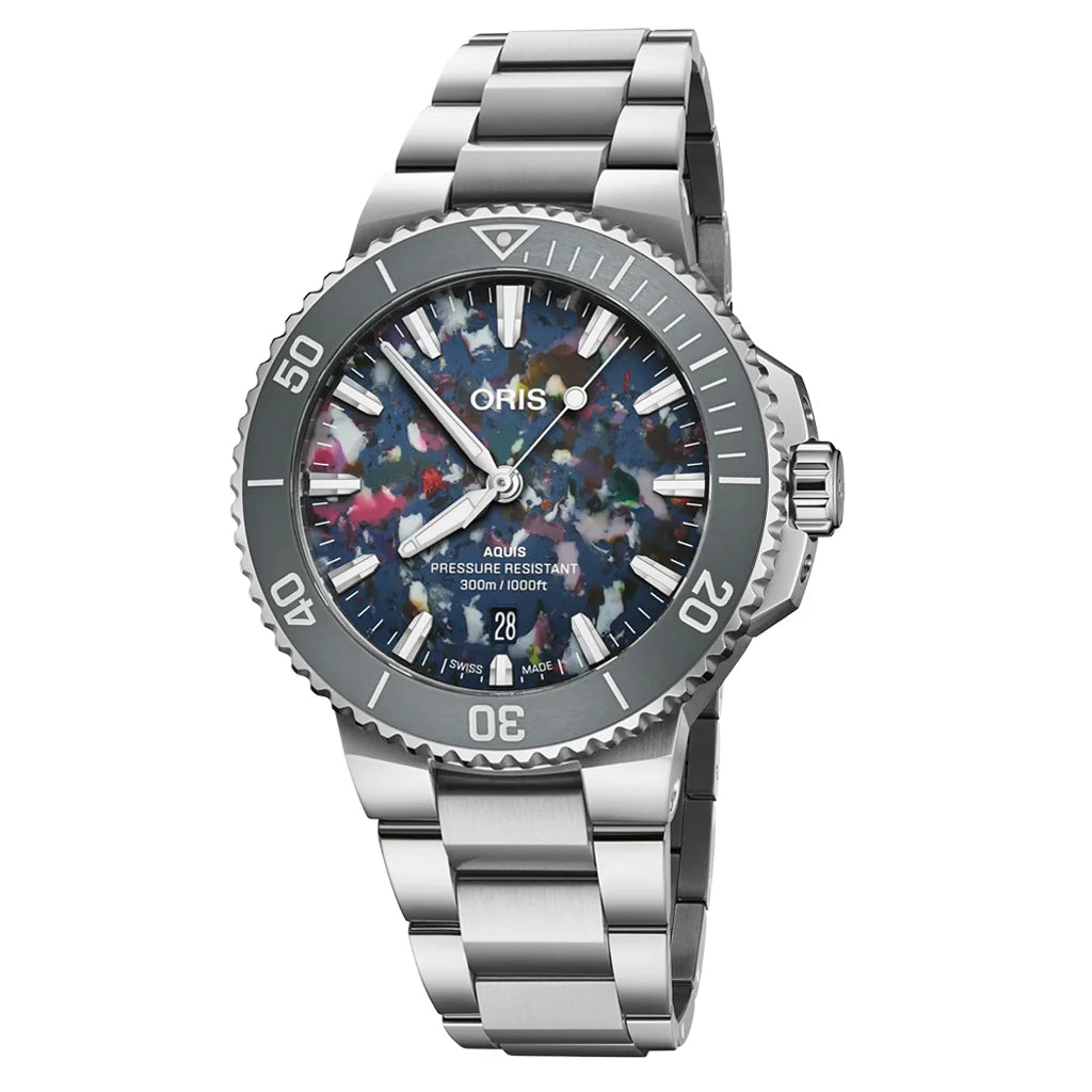 Oris Aquis Date Upcycle 41.5mm Men's Watch with Multicolored Dial - Ref. 01 733 7787 4150 - Perfect for Diving, Business & Luxury Events