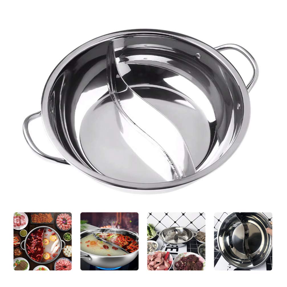 Stainless Steel Shabu Shabu Pot with Divider - 1pc Cabilock Hot Pot for Gas & Induction Stoves - Perfect for Home Cooking, Asian Cuisine & Family Gatherings