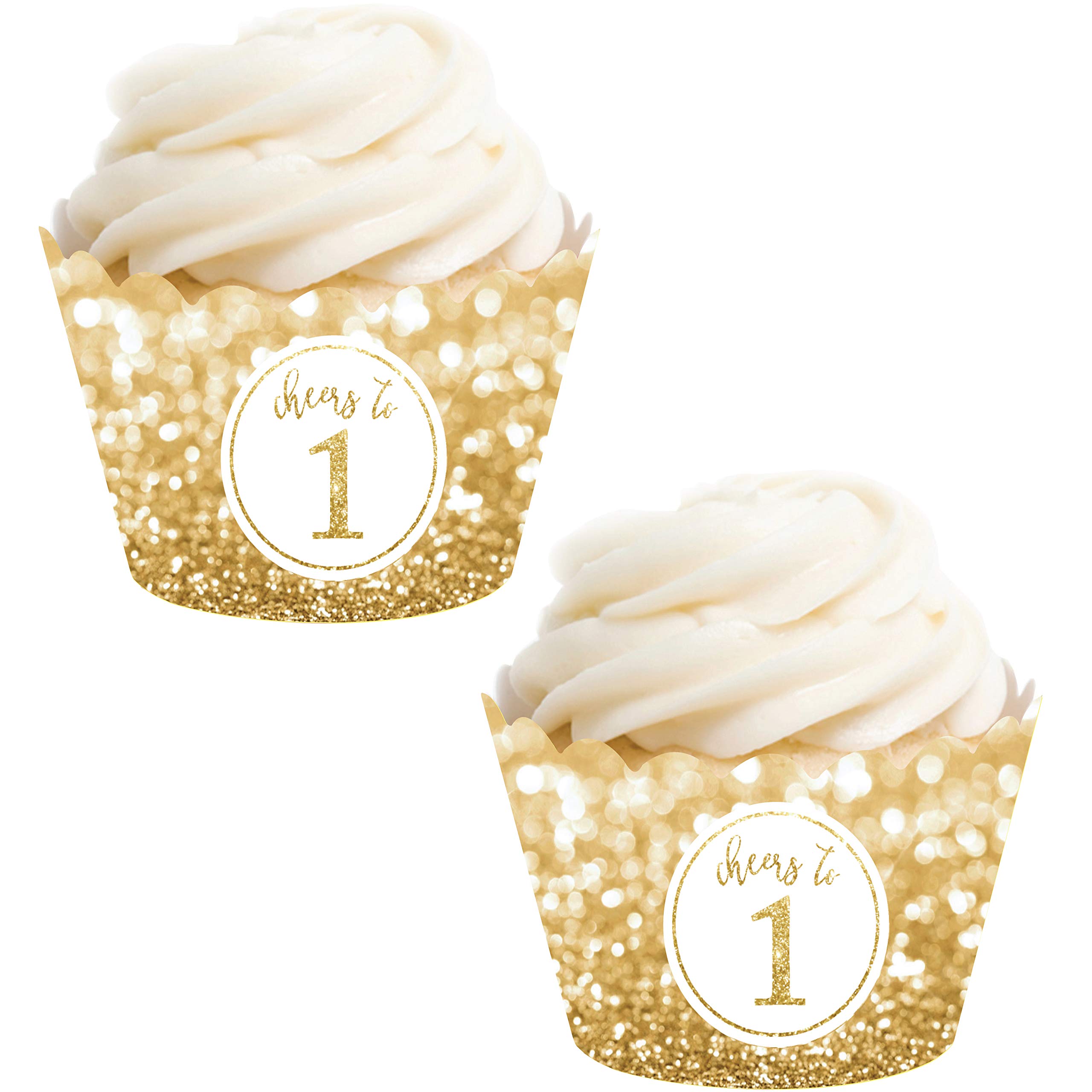24-Pack Andaz Press Glitzy Faux Gold Glitter Cupcake Wrappers - Perfect for 1st Birthday, Anniversary & Celebration Decorations (Non-Real Glitter) - Ideal for Party Decor, Baby Showers & Special Events