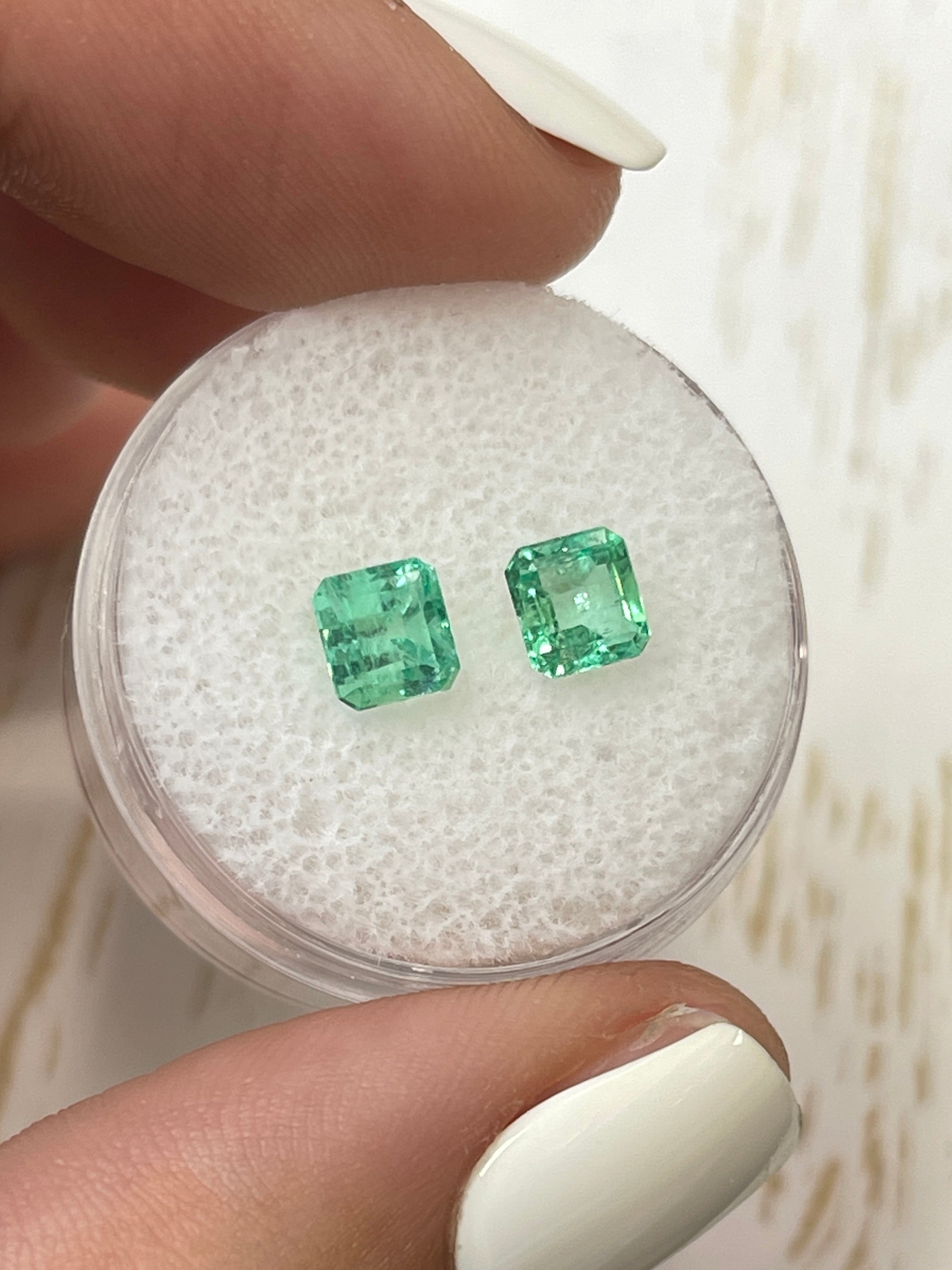 1.48tcw 5x5mm Matching Pair Vibrant Green Loose Colombian Emeralds - Asscher Cut Gemstones for Jewelry Making & Engagement Rings
