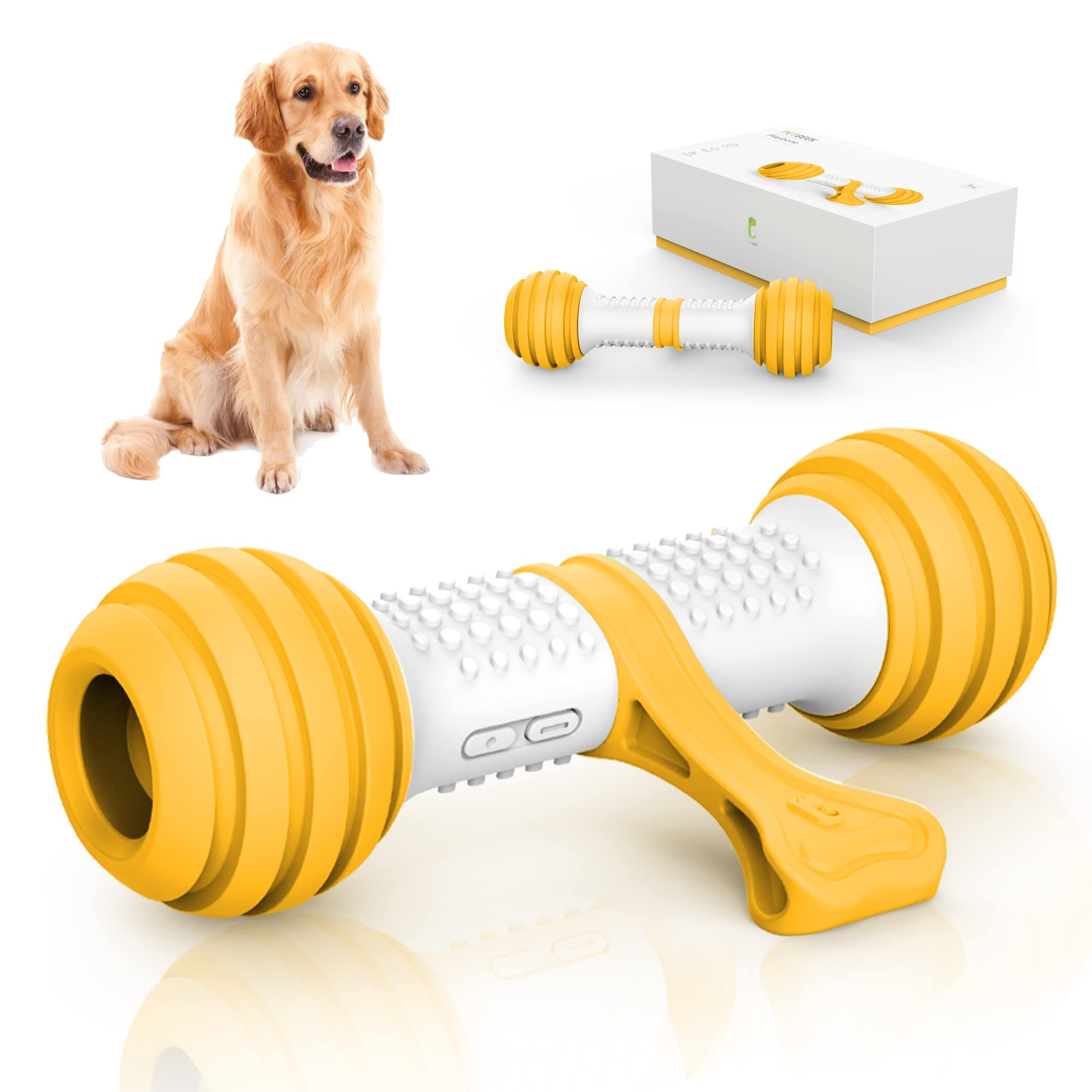 PETGEEK Interactive Dog Toys - Automatic Electronic Dog Bones with Safe & Durable Material, USB Rechargeable for Small & Medium Dogs - Keep Your Pet Entertained Indoors & Outdoors (Yellow)