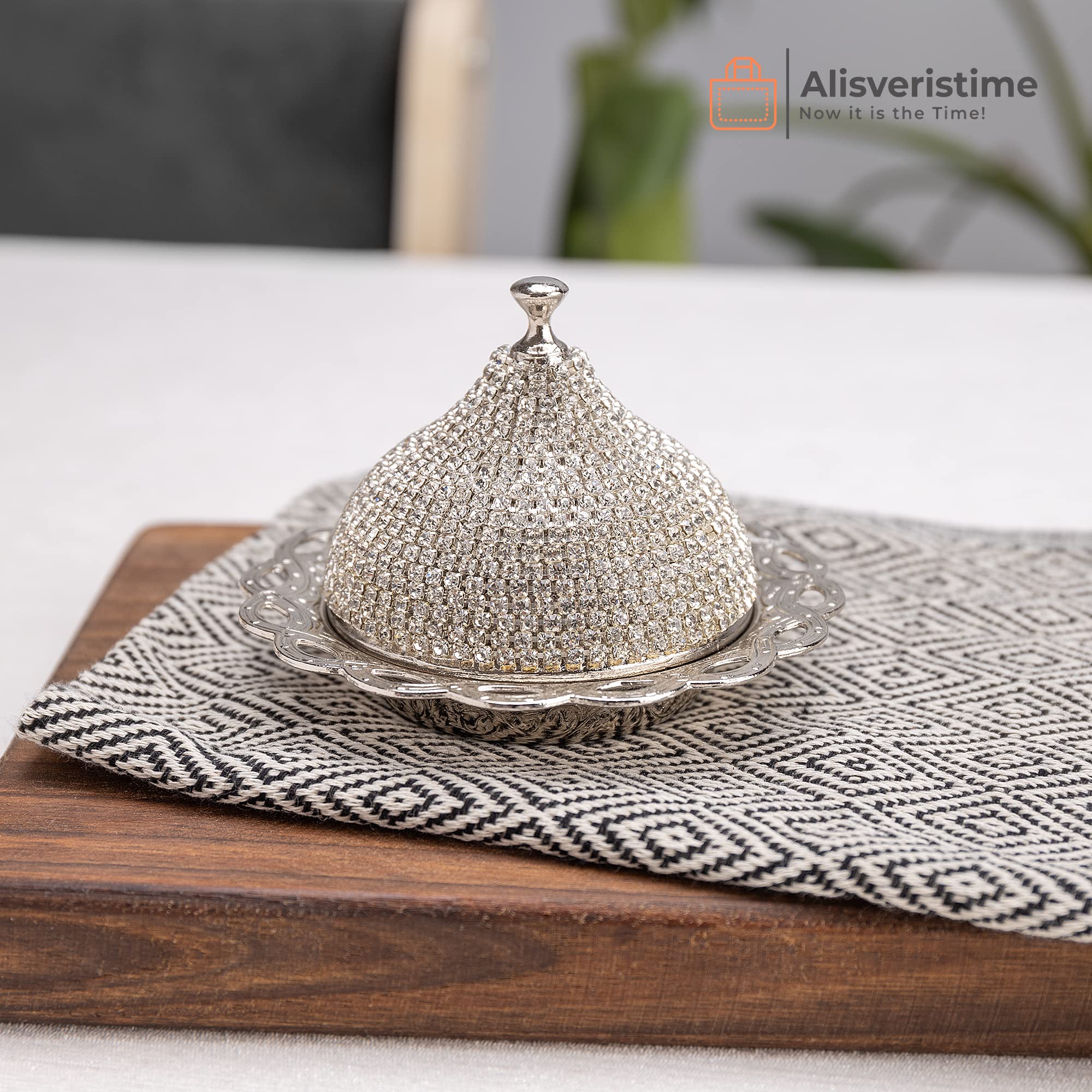 Handmade Brass Sugar Bowl with Lid - Coated Candy Dish for Chocolate & Sweets - Elegant Crystal & Silver Serving Bowl for Desserts, Tea Parties, and Home Decor
