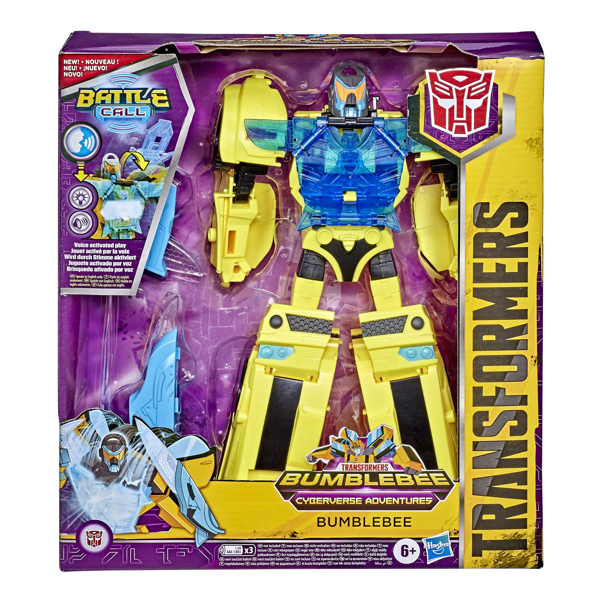 Transformers Bumblebee Cyberverse Adventures Battle Call Officer Class 10-inch Action Figure - Voice Activated with Energon Power Lights & Sounds - Ages 6+ - Perfect for Playtime, Collecting & Display