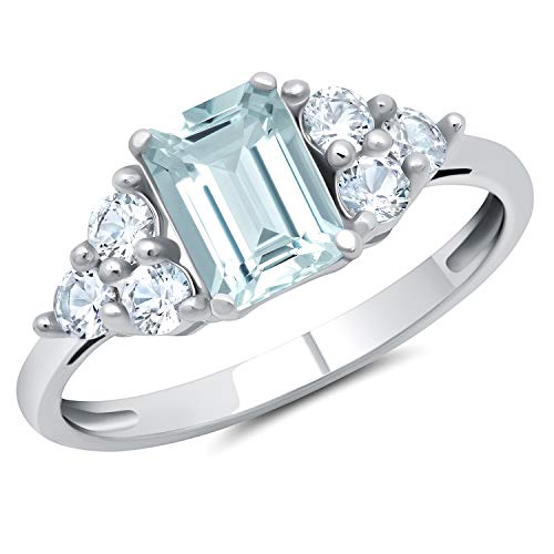 10K Yellow or White Gold Emerald Cut Gemstone Ring for Women with Created White Sapphire Accents - Birthstone, Anniversary Gift - Size 5 to 9 by MAX + STONE - Perfect for Weddings, Engagements & Special Occasions