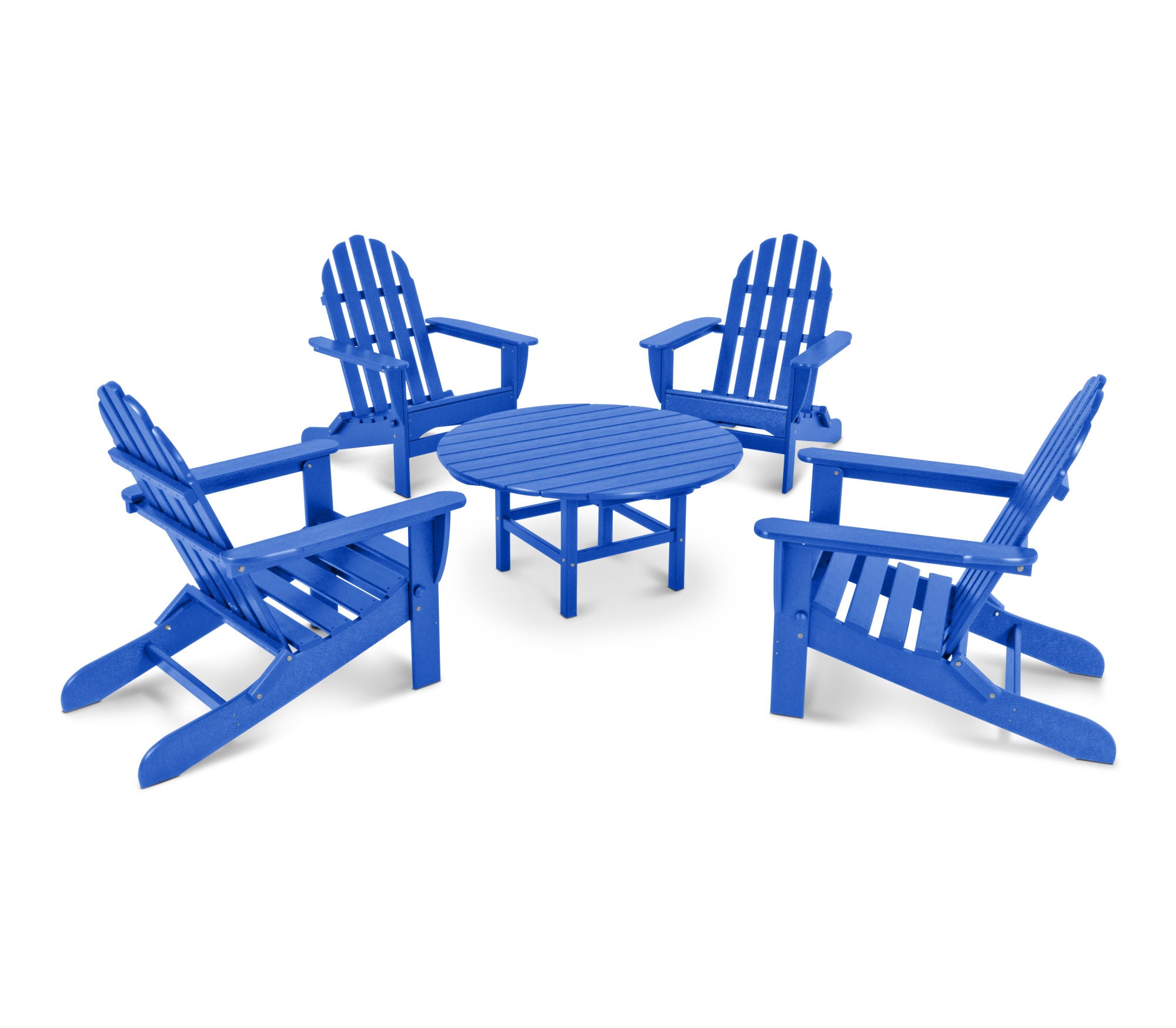 POLYWOOD Classic Folding Adirondack 5-Piece Outdoor Patio Conversation Set - Perfect for Backyard, Poolside, and Garden Relaxation