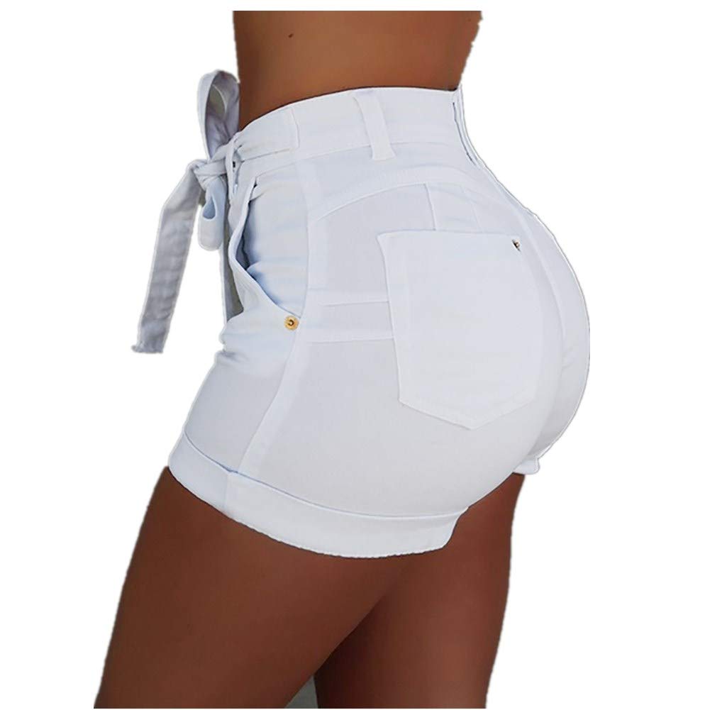 Vintage High Waist Folded Hem Denim Shorts for Women - Retro Distressed Denim Cutoff Shorts with Comfortable Stretch, Perfect for Summer Outfits, Beach Days and Casual Street Style