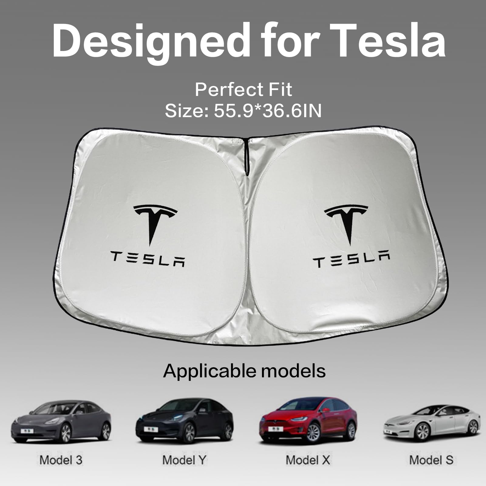 Premium 300T Sunshade for Tesla Model Y & Model 3 - UV Protection Front Window Sunshade with Storage Bag - Perfect Tesla Accessories & Gifts for Tesla Owners (Black) - Ideal for Summer Road Trips & Parking Protection