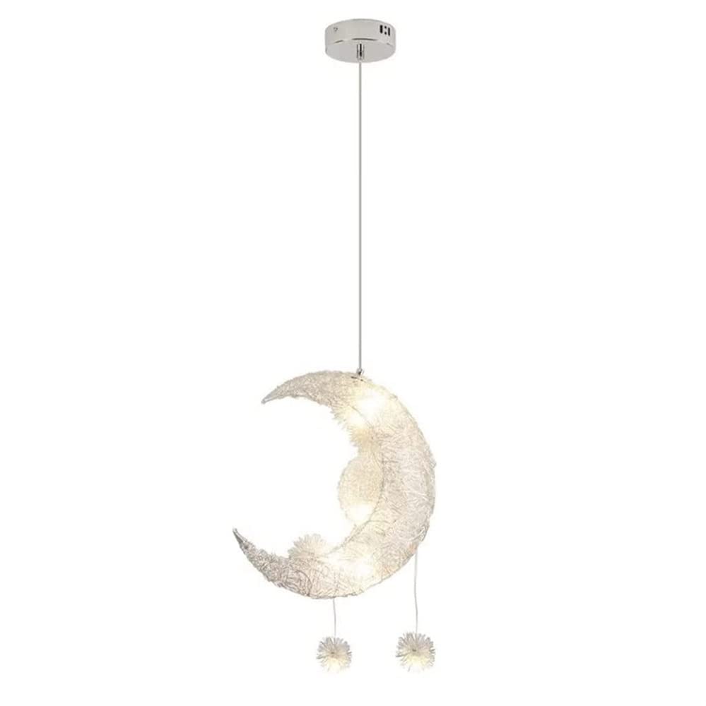 Modern Star Moon Chandelier - LED Hanging Light Fixture with Braided Metal Design for Kids Bedroom, Nursery, Living Room & Home Decor | Dimmable Ceiling Lighting for Cozy Ambiance & Romantic Atmosphere