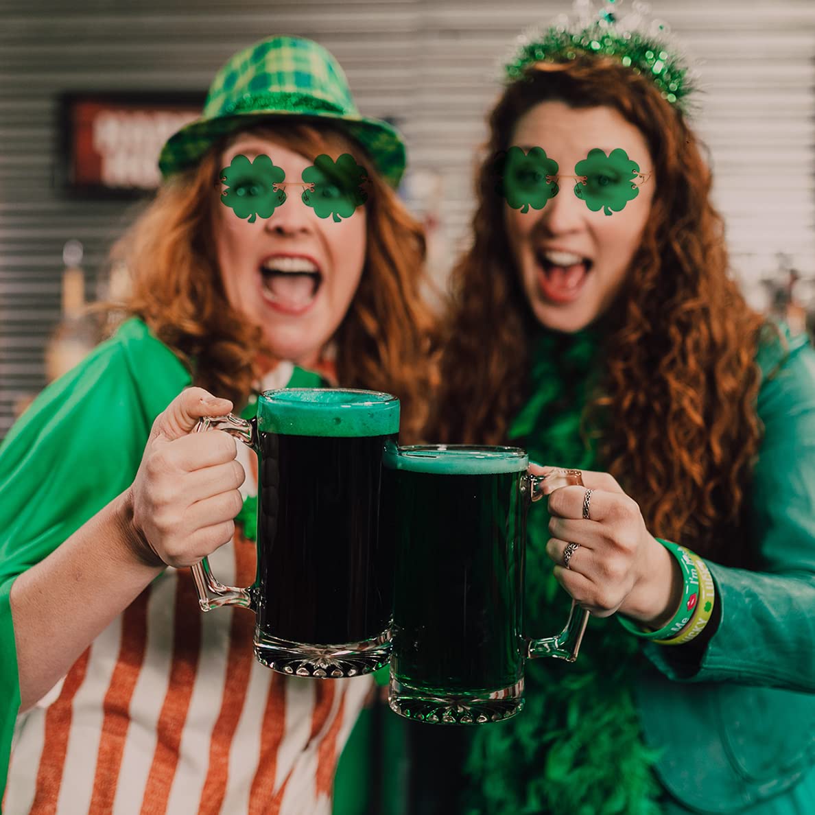 2 Pairs St. Patrick's Day Shamrock Sunglasses - Irish Green Four Leaf Clover Glasses for Leprechaun Costume & Party Accessories - Fun Festival, Parade, and Themed Event Eyewear