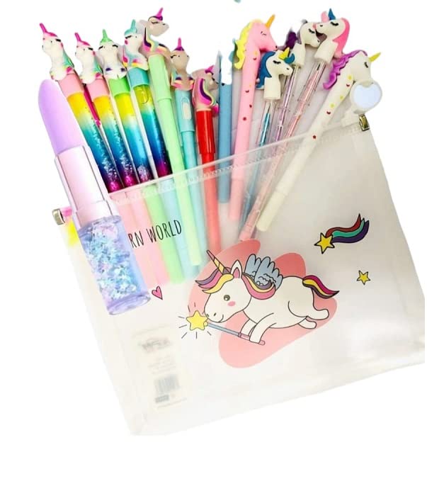 10-Piece Unicorn Stationery Set with Transparent Pouch - Colorful Pens & Pencils for Kids, School Supplies, Birthday Gifts, and Party Favors | Perfect for Classroom, Homework, and Creative Writing