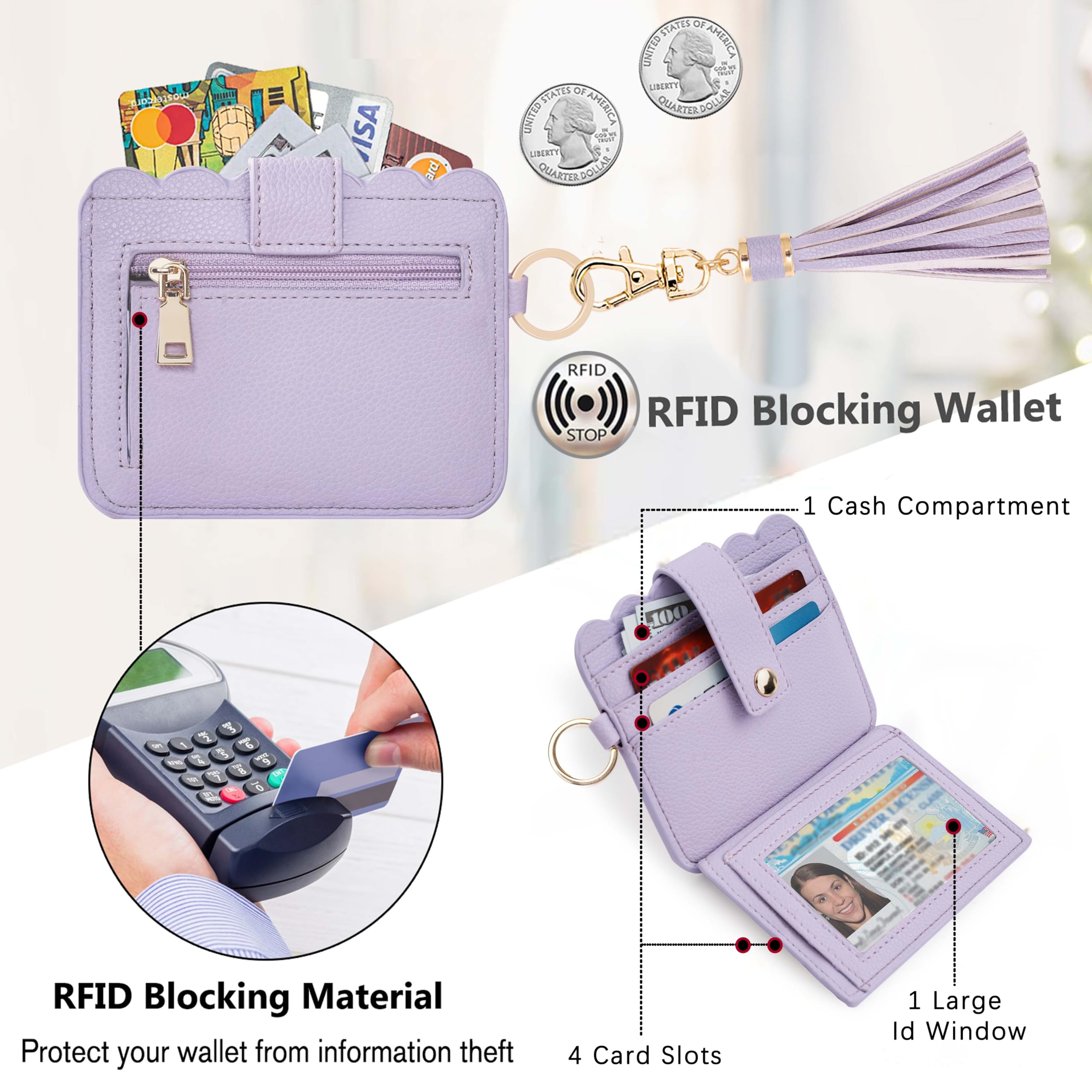 RFID Blocking Women's Wallet Keychain Wristlet - Slim Card Holder with Key Ring & Wrist Strap for Credit Cards, ID & Cash | Perfect for Travel, Shopping & Everyday Use