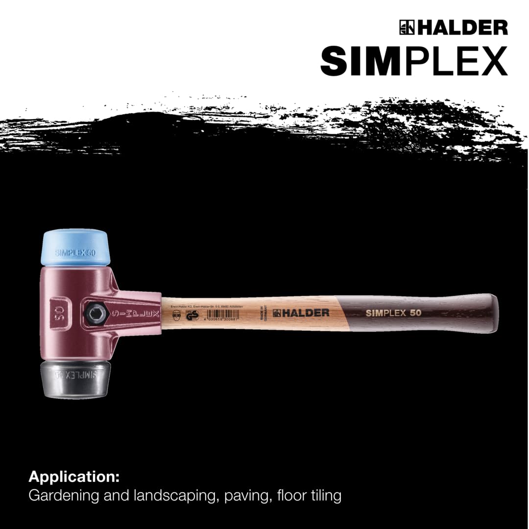 Simplex 80 Mallet - Dual Soft Blue & Black Rubber Inserts - Heavy Duty Cast Iron Head with Wooden Handle - Perfect for Woodworking, Leather Crafting & Metal Forming