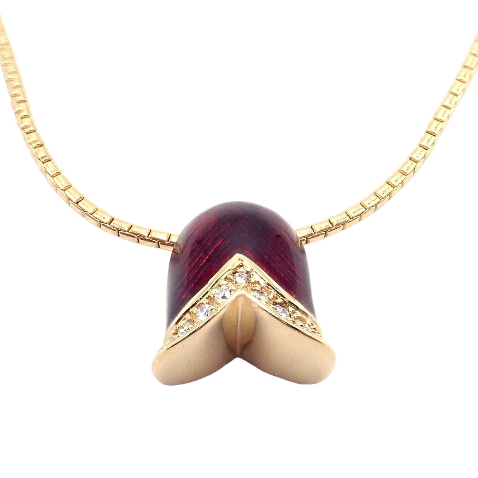 Authentic Faberge Diamond Tulip Red Enamel Pendant Necklace - Elegant Jewelry Gift for Women, Perfect for Valentine's Day, Anniversary & Special Occasions