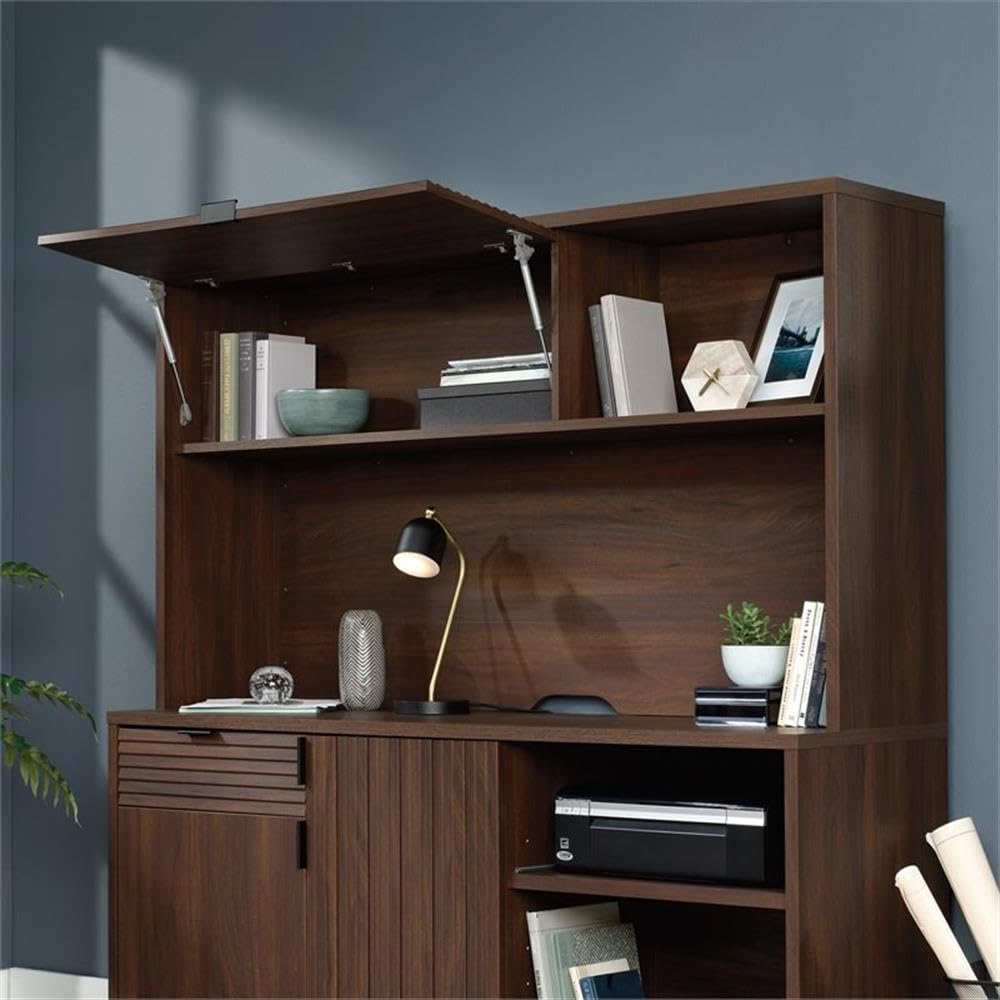 UrbanPro Englewood Large Wooden Desk Hutch in Spiced Mahogany - Home Office Organizer with Storage Shelves for Workspace & Study Room
