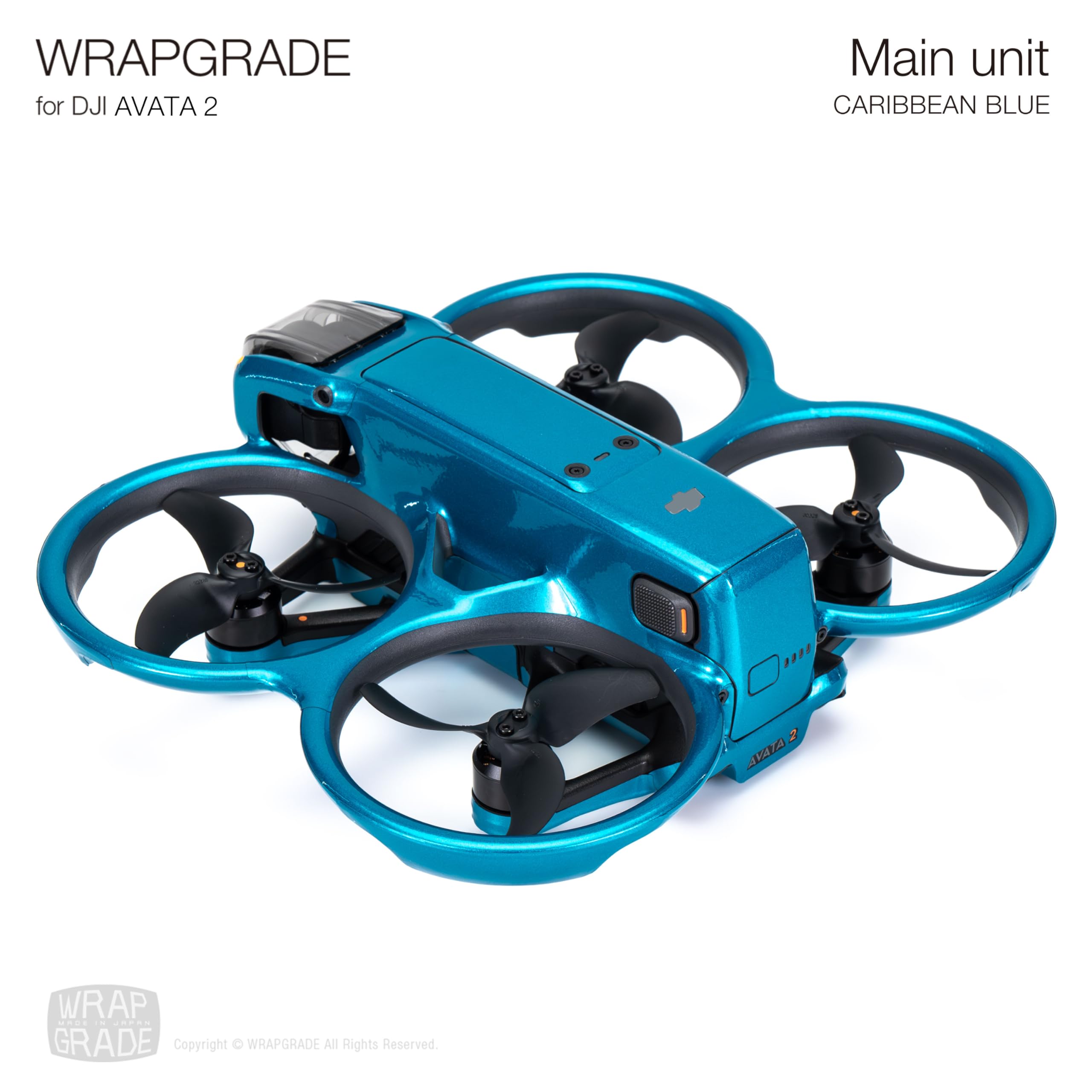 Premium WRAPGRADE Skin Stickers for DJI Avata 2 Drone - Caribbean Blue Color | Protective Vinyl Decal Wrap | Customizable Design for FPV Racing & Aerial Photography