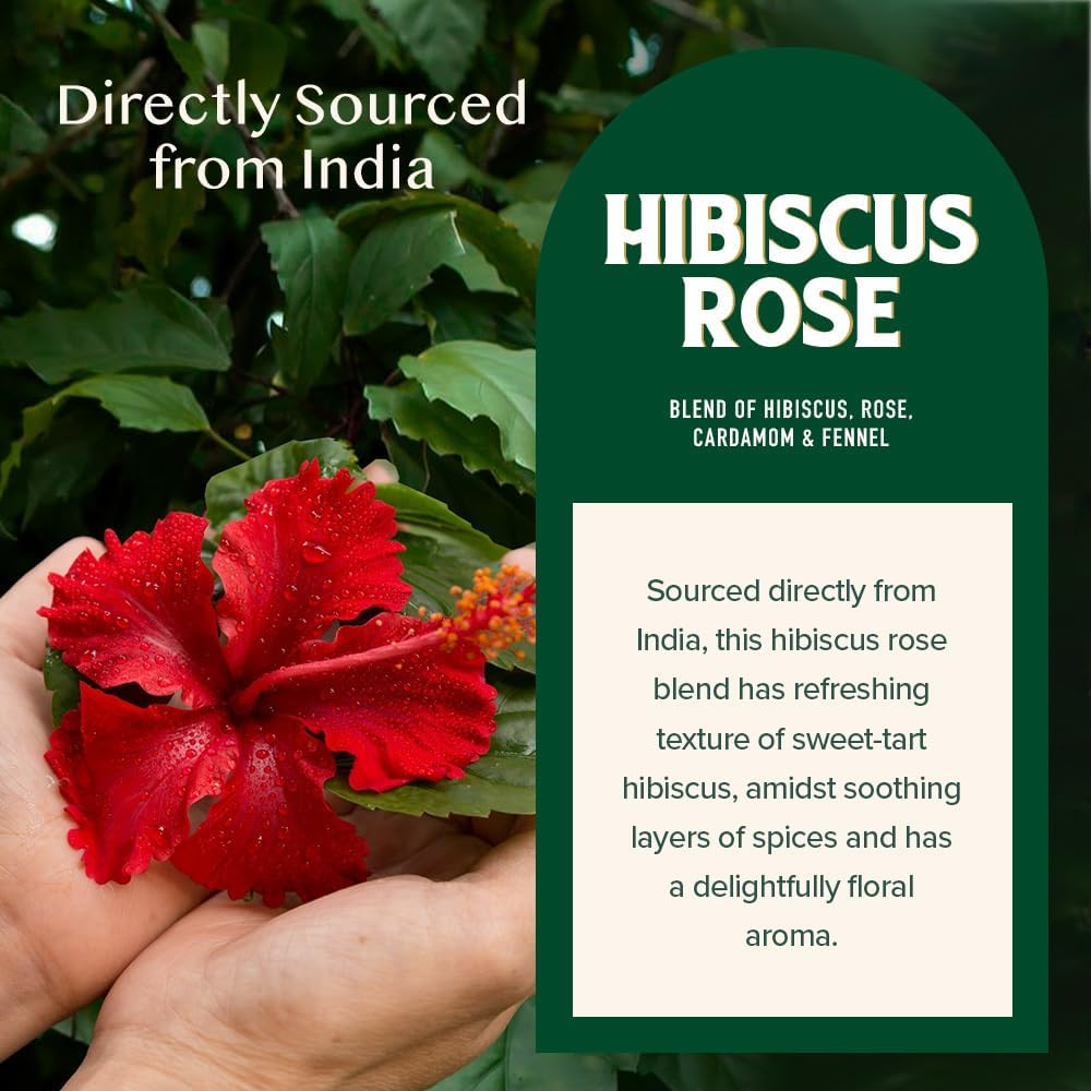 VAHDAM Hibiscus Rose Herbal Tea Bags - 100% Natural Whole Hibiscus Flowers with Rose Petals, Chamomile & Exotic Spices (100 Count) | Caffeine-Free Floral Infusion | Resealable Ziplock Pouch | Perfect for Relaxation, Detox & Afternoon Tea Time
