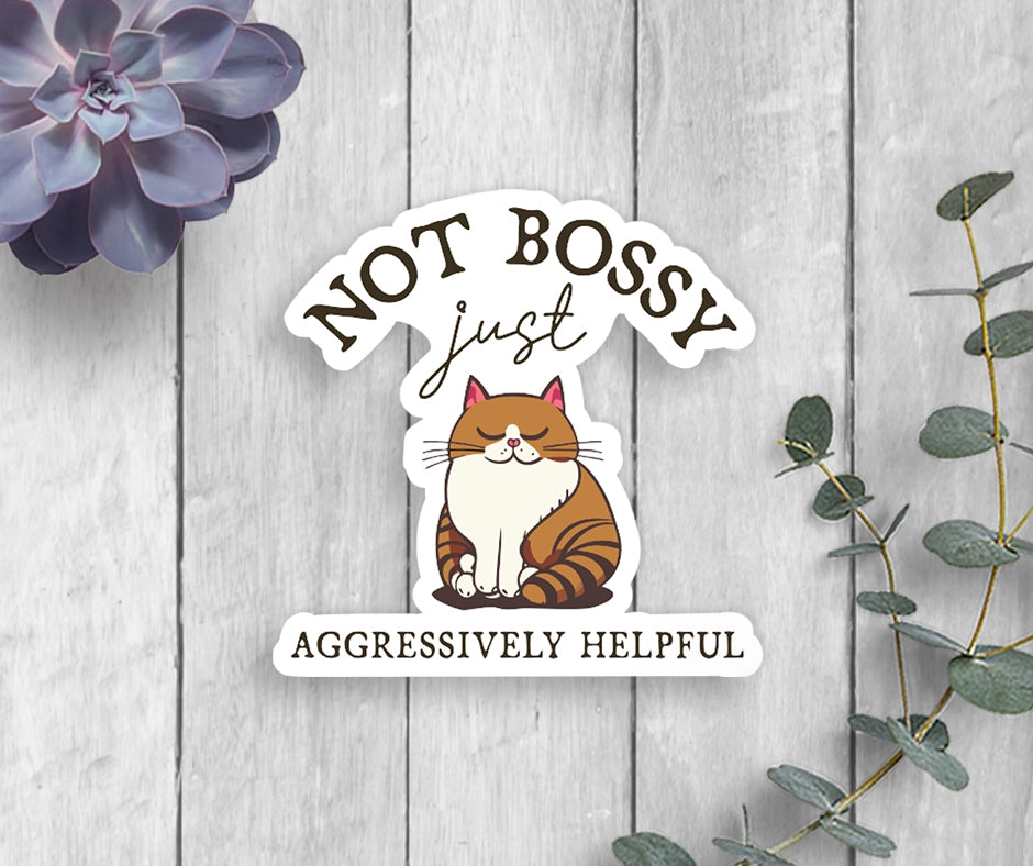 Bossy Cat Vinyl Sticker - Waterproof & Durable Decal for Laptops, Cars, Notebooks - Fun Cute Cat Lover Gift for Pet Owners