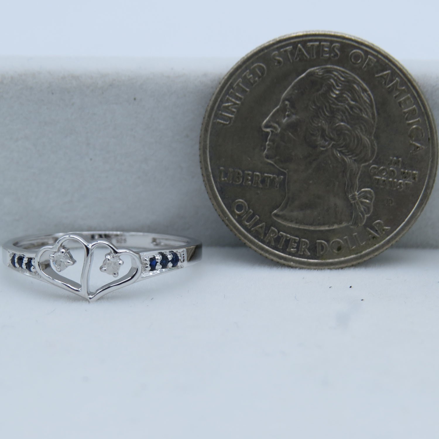 Dazzlingrock Round White Diamond & Blue Sapphire Double Heart Promise Ring for Women - Sterling Silver Engagement Ring - Perfect for Proposals, Anniversaries, and Romantic Gifts
