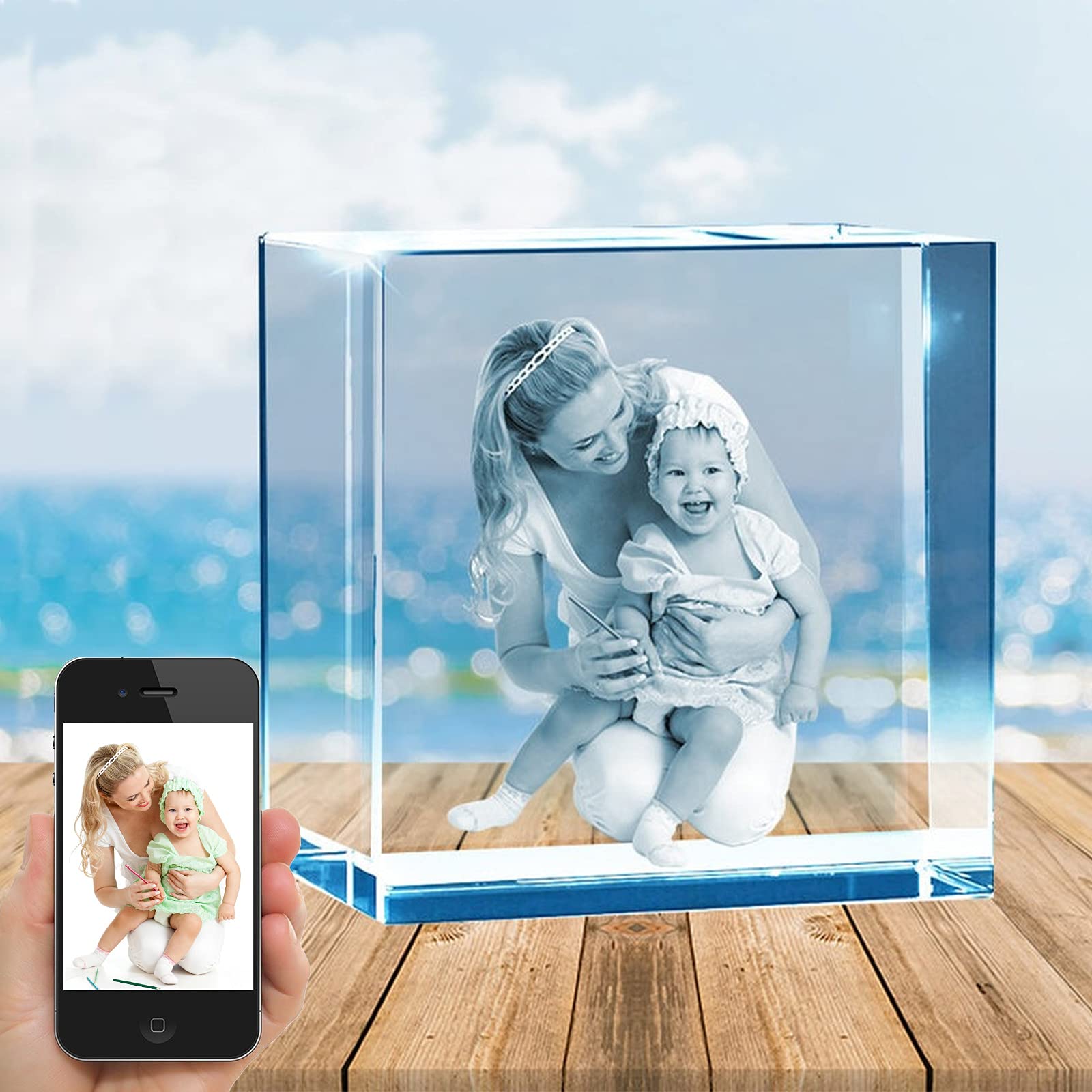 Custom 3D Crystal Photo Cube - Personalized Laser Engraved Picture Keepsake for Father's Day, Mother's Day, Wedding & Memorial Gifts (3.9x5.9x2.4 inch) - Perfect for Home Decor, Office Display & Special Occasion Presents