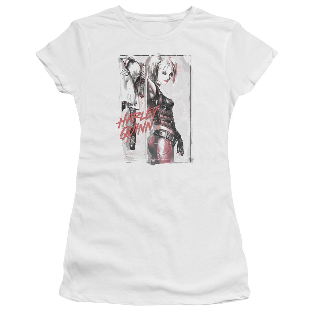 Trevco Batman Ink Wash Harley Quinn Sheer Fitted Juniors T-Shirt - Perfect for Cosplay, Comic Con & Superhero Themed Parties