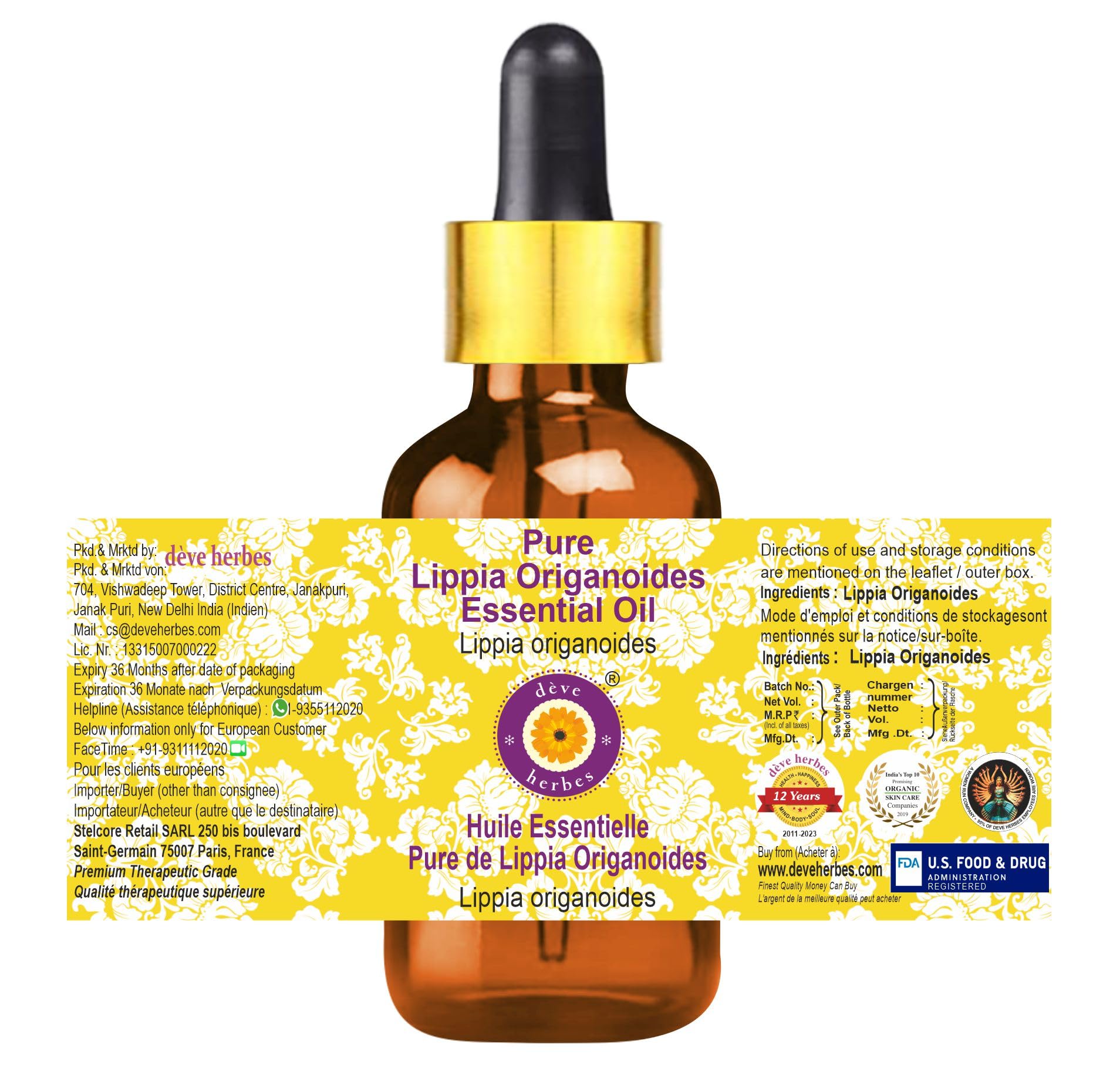 Pure Lippia Origanoides Essential Oil - 5ml Steam Distilled with Glass Dropper | Natural Aromatherapy Oil for Relaxation, Stress Relief & Home Diffuser