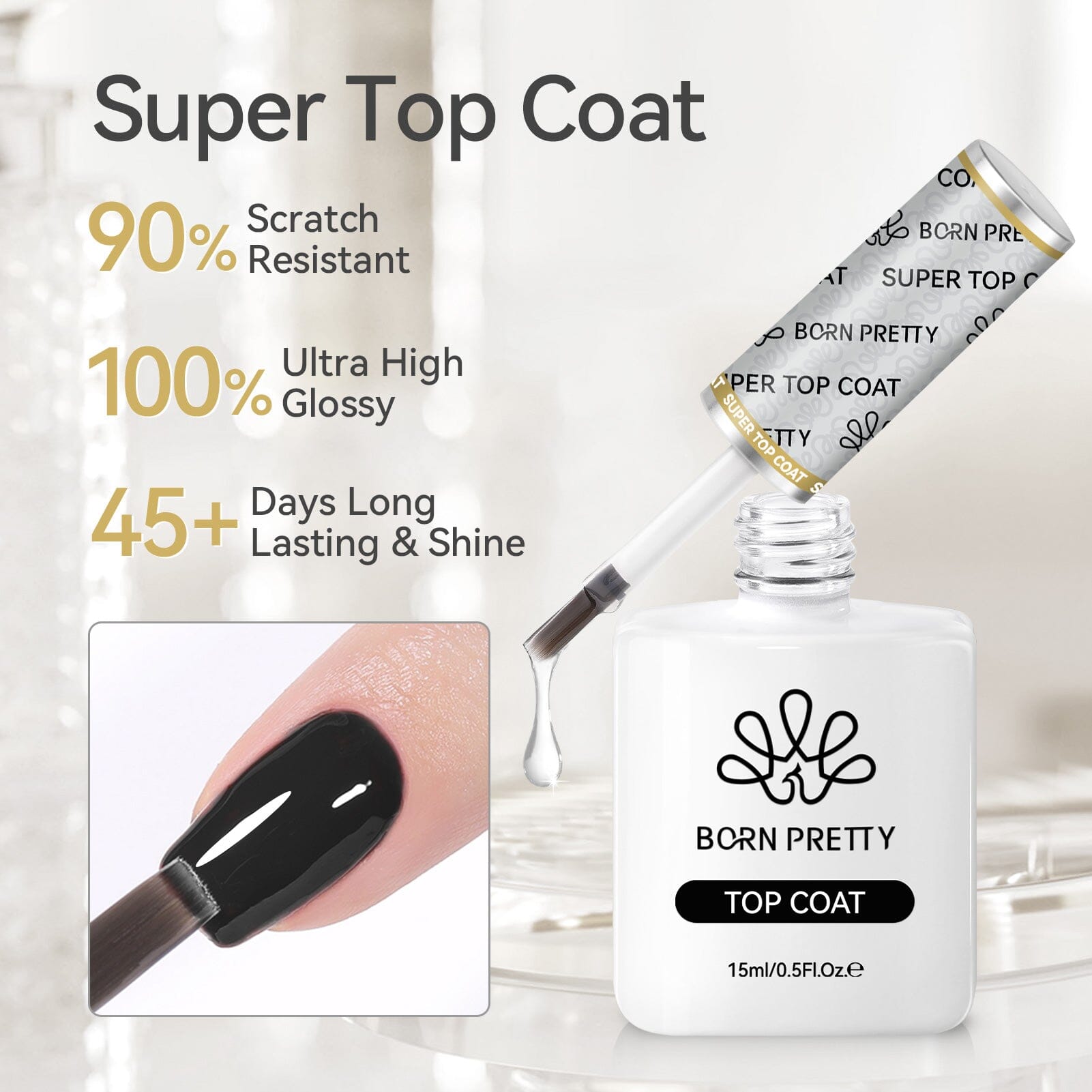 2 Bottles Base Gel Super Top Coat Set 15ml - Long Lasting Nail Polish Kit for Salon & Home Manicure, Perfect for DIY Nail Art & Professional Use