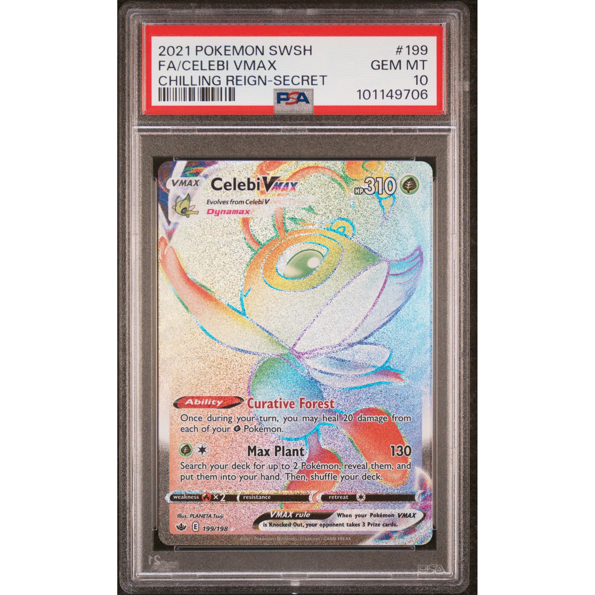 2021 Pokemon Chilling Reign Celebi VMAX Secret 199/198 PSA 10 Graded Card - Rare Collectible for Trading Card Game Players & Pokemon Fans