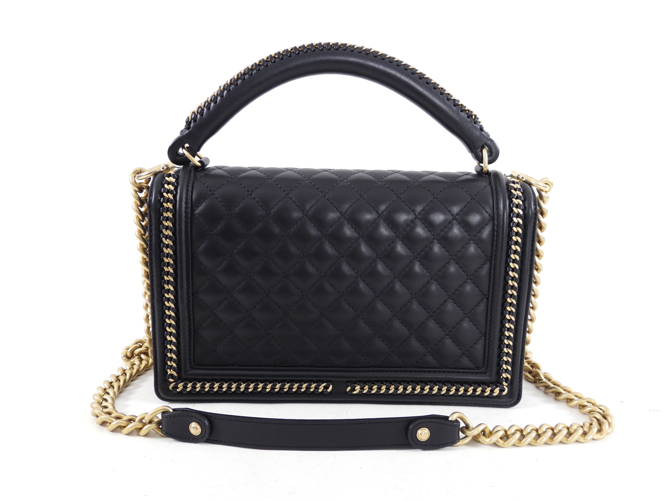 Chanel Large Black Quilted Boy Flap Bag with Top Handle - Luxury Designer Handbag for Women, Perfect for Evening Parties, Date Nights & Special Occasions