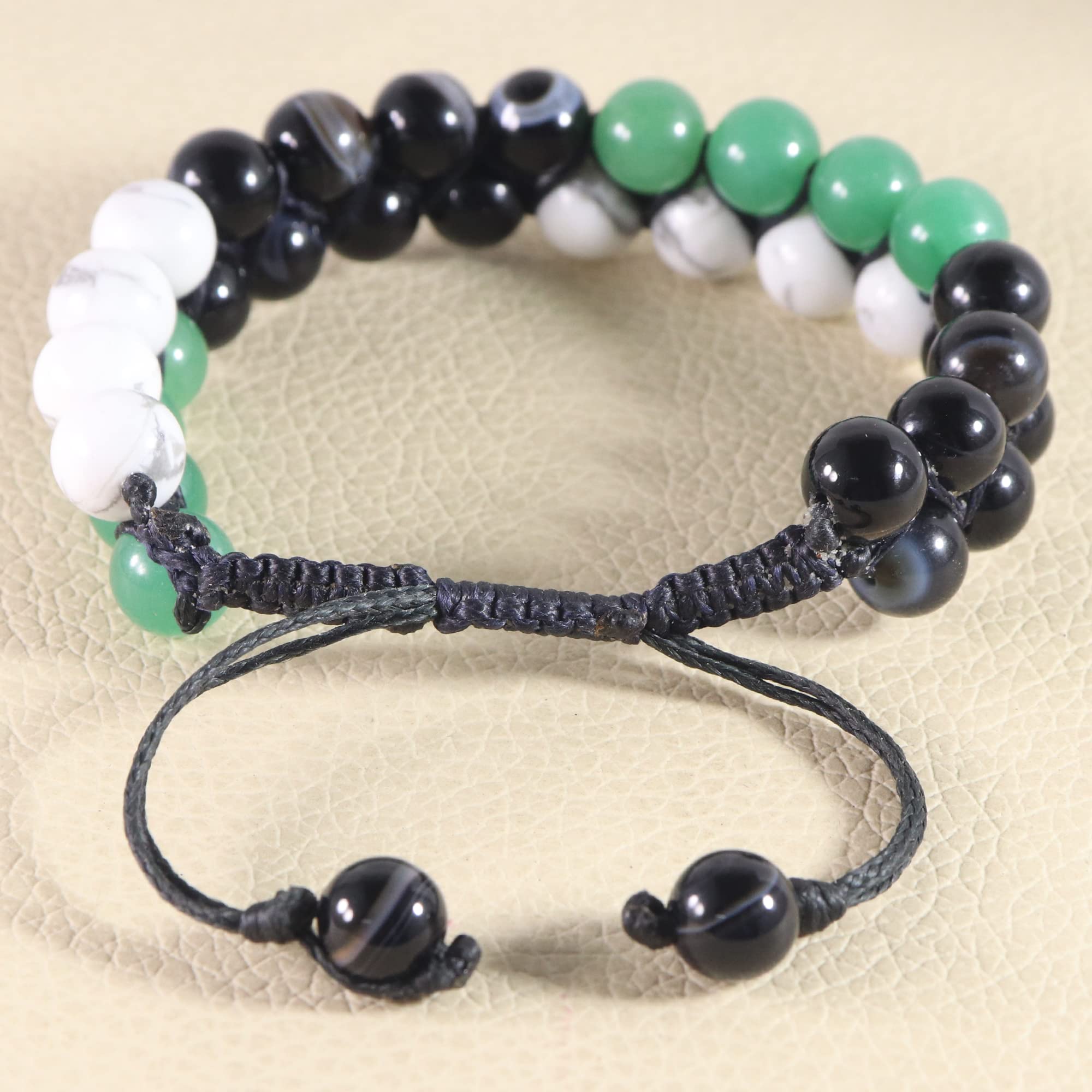 Natural Green Aventurine Macrame Bracelet - Botswana Agate & Howlite Beaded Bracelet - 8mm Handmade Gemstone Bracelet for Men - Spiritual Healing Jewelry Gift for Father, Meditation, Yoga & Positive Energy