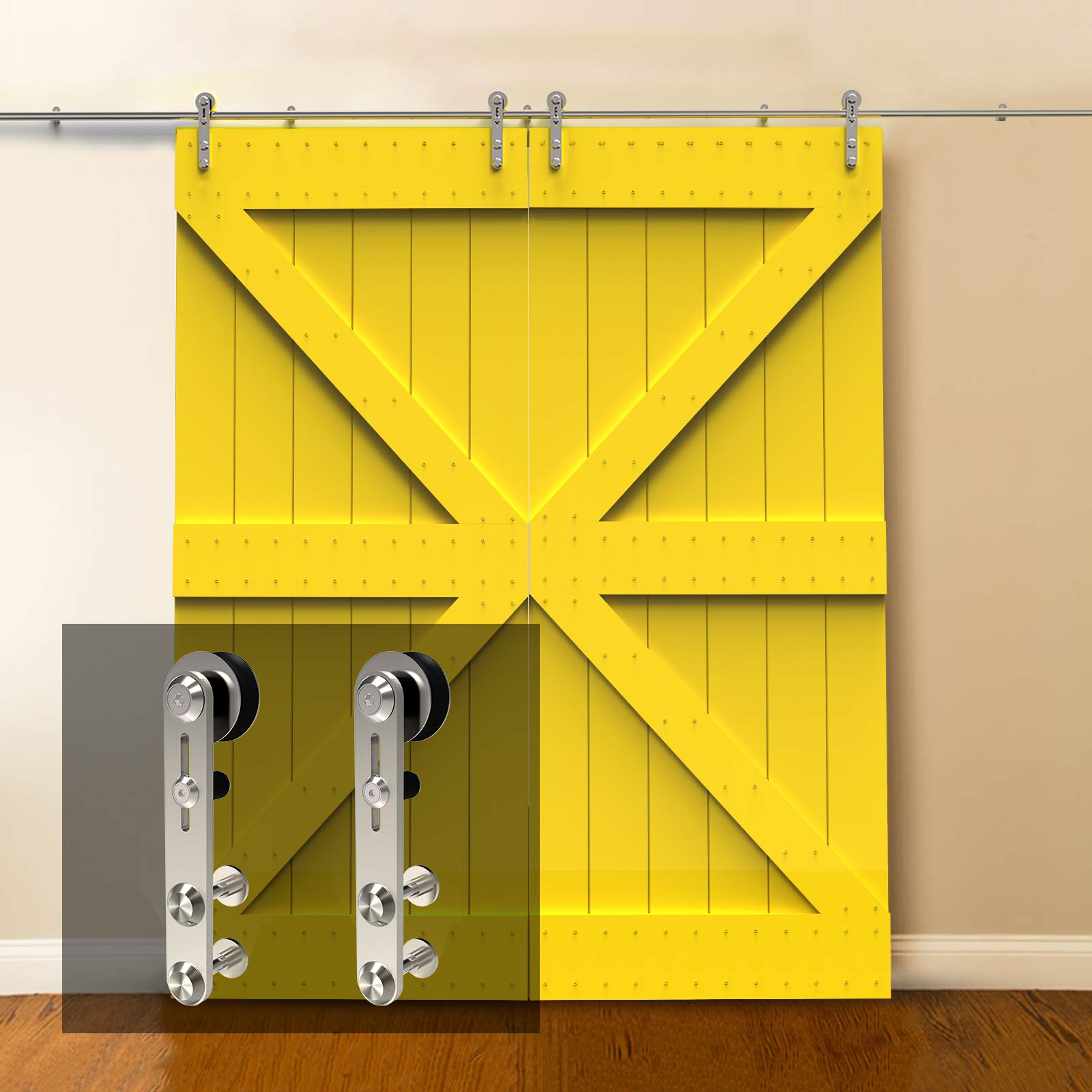 5FT Stainless Steel Sliding Double Barn Door Hardware Track Kit - Heavy Duty, Easy Installation with Round Hangers - Perfect for Farmhouse, Rustic, and Modern Home Decor