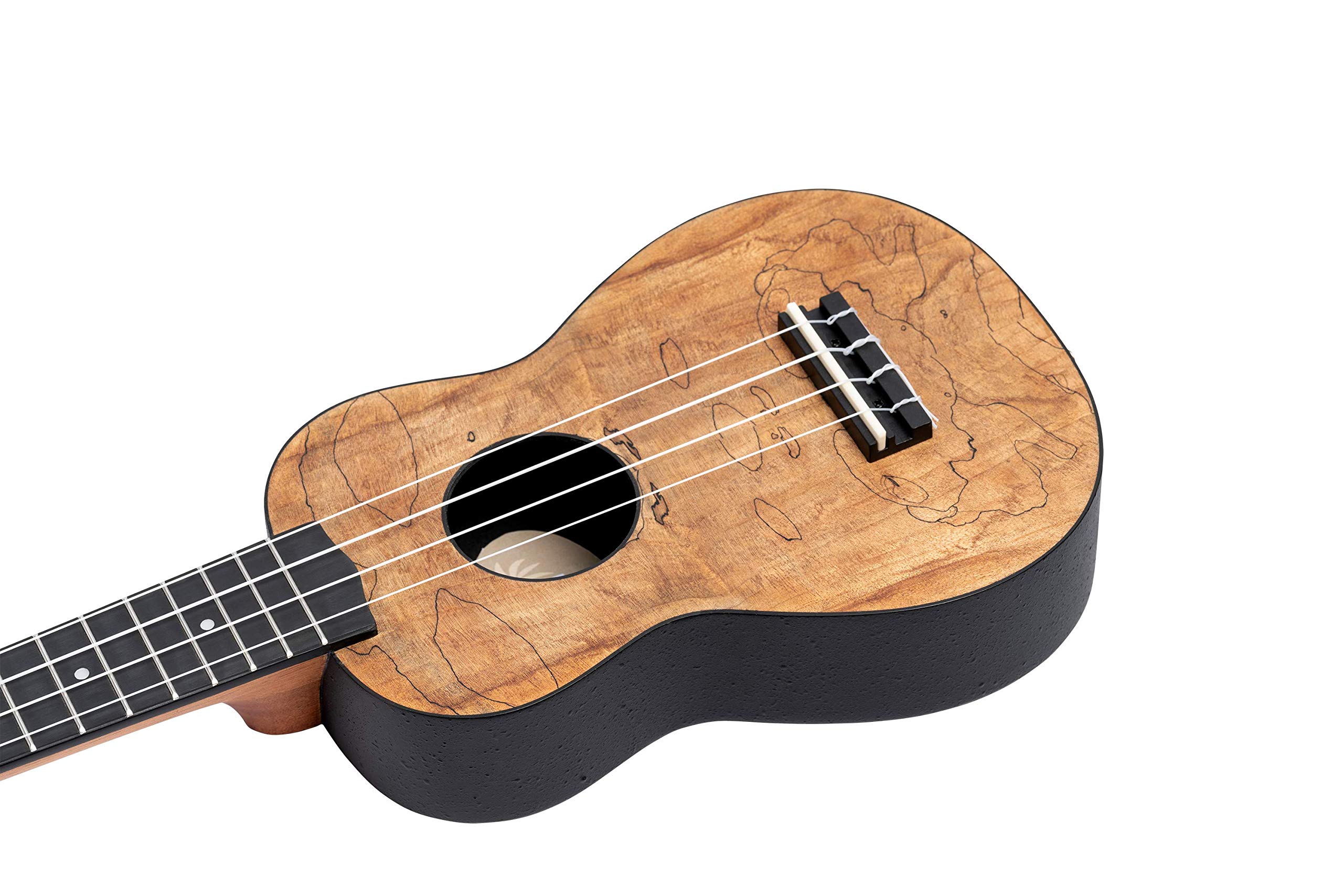 Ortega K3-SPM-L 4-String Keiki Exotic Wood Series Soprano Left-Handed Ukulele with Tuner, Picks, Strap & Tote Bag - Spalted Maple Finish | Perfect for Beginners, Travel & Hawaiian Music Performances
