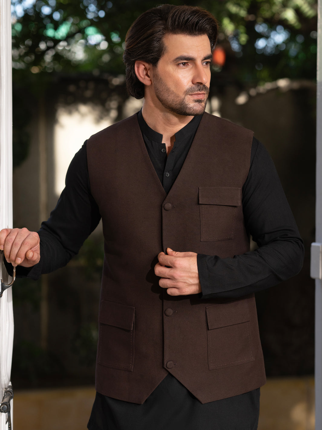 Blended Dark Brown Waist Coat Suit by J. Junaid Jamshed | Premium Formal Menswear for Weddings, Business Meetings & Special Occasions