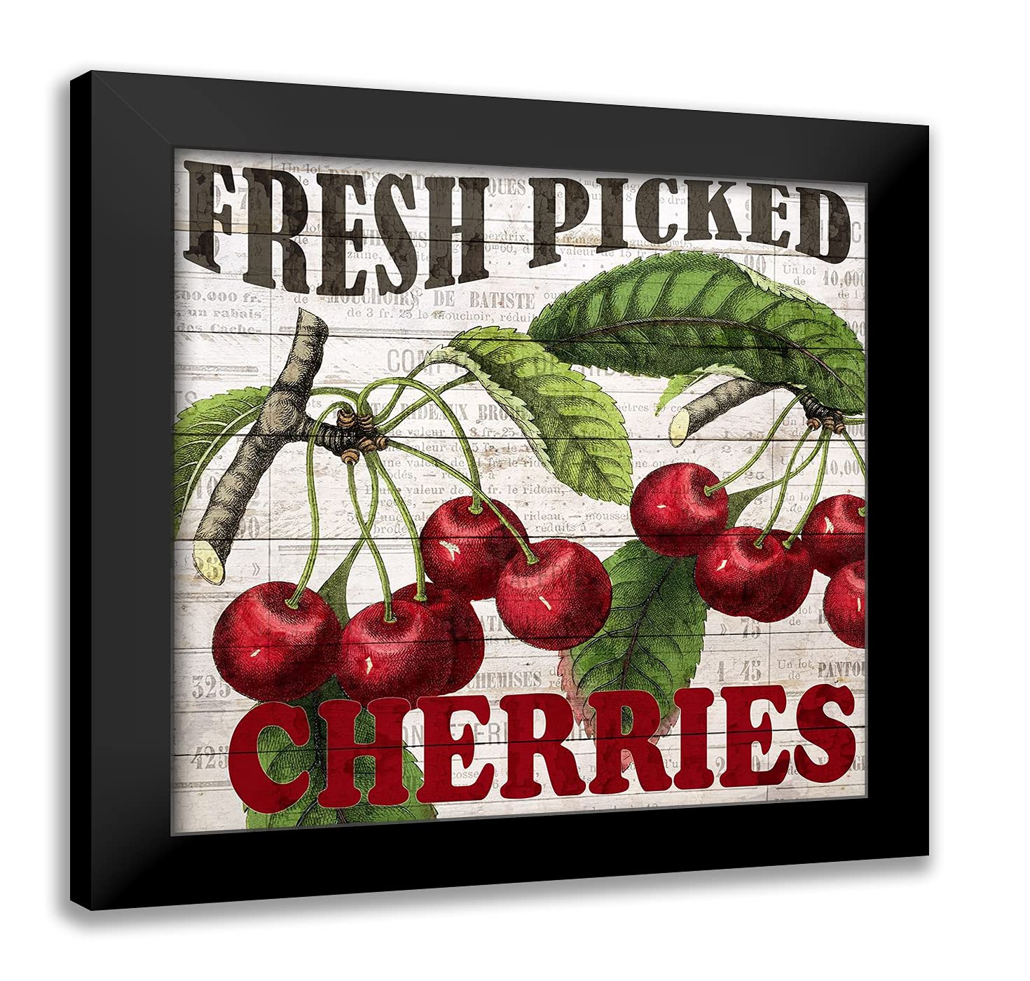 Ann Bailey 20x20 Black Modern Framed Art Print - Fresh Picked Cherries Wall Decor for Living Room, Bedroom & Office
