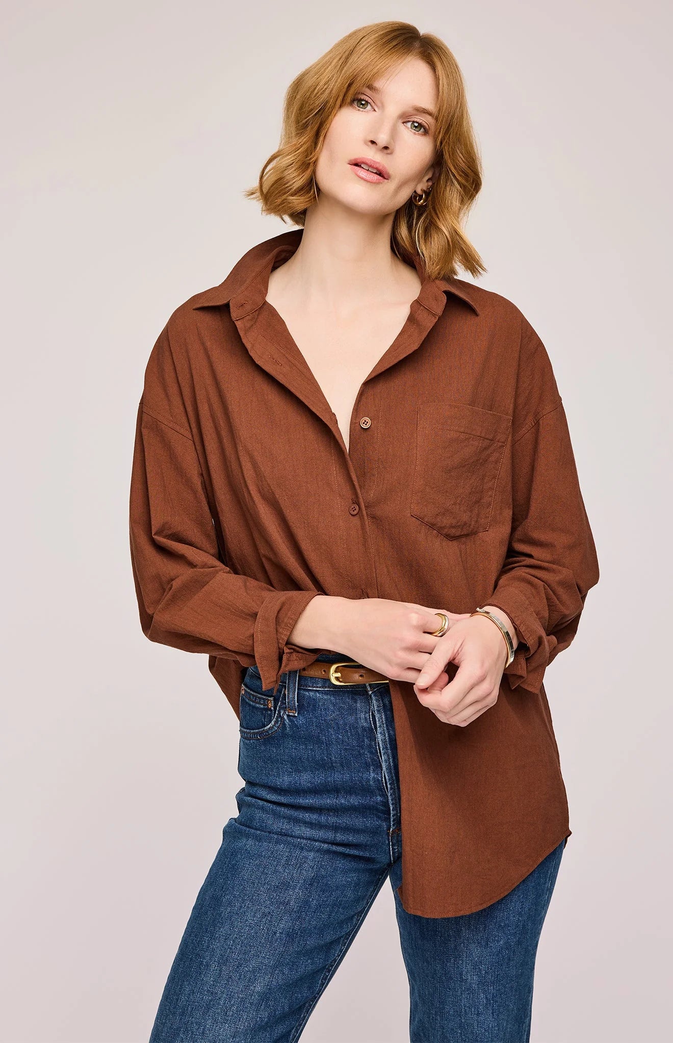 Gentle Fawn Callahan White & Cappuccino Button Down Shirt for Women | Casual Office Wear & Date Night Outfits