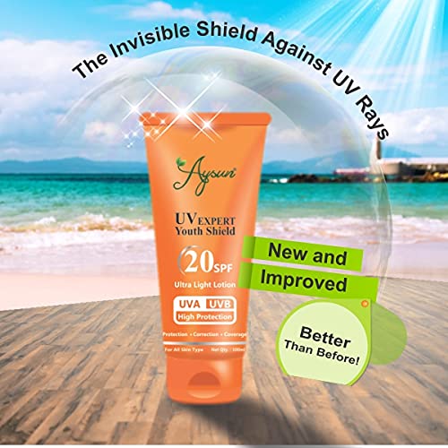 Aysun SPF20 Ultra Light Face Lotion with Hyaluronic Acid & Niacinamide - Brightening, Oil-Free Moisturizer for Normal, Oily & Dry Skin - Water & Sweat Resistant, No White Cast - 100Gm - Perfect for Daily Sun Protection & Skincare Routine