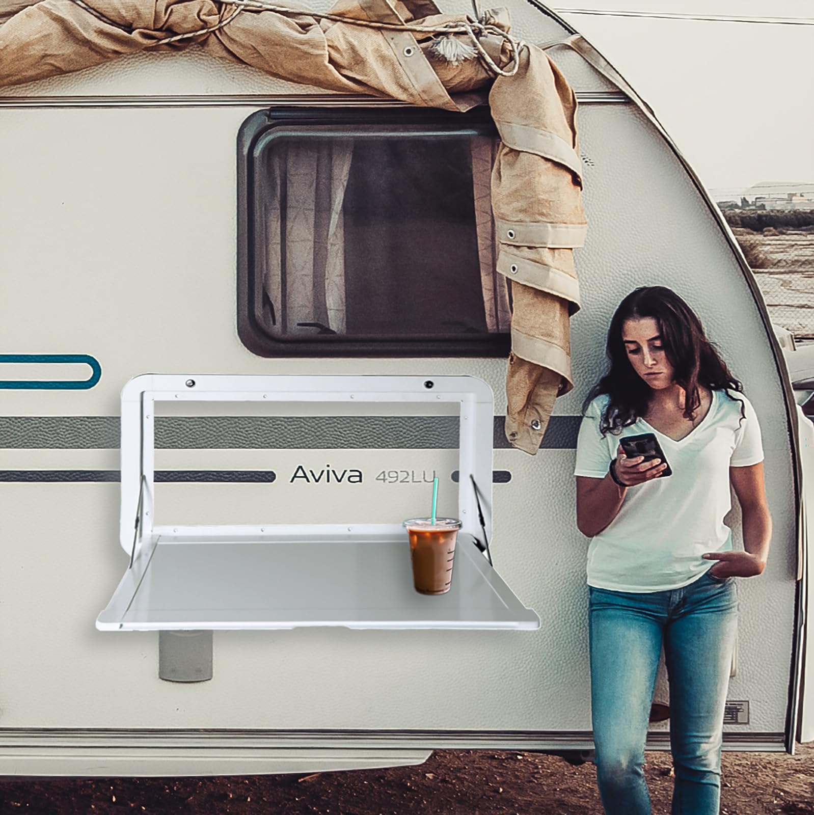 Foldable RV Picnic Table - 23.4x14 Inch Wall Mounted Aluminum Alloy Folding Table for Campervans, Motorhomes & Outdoor Camping - Lockable Design for Secure Storage - Perfect for Outdoor Dining, BBQ & Road Trips