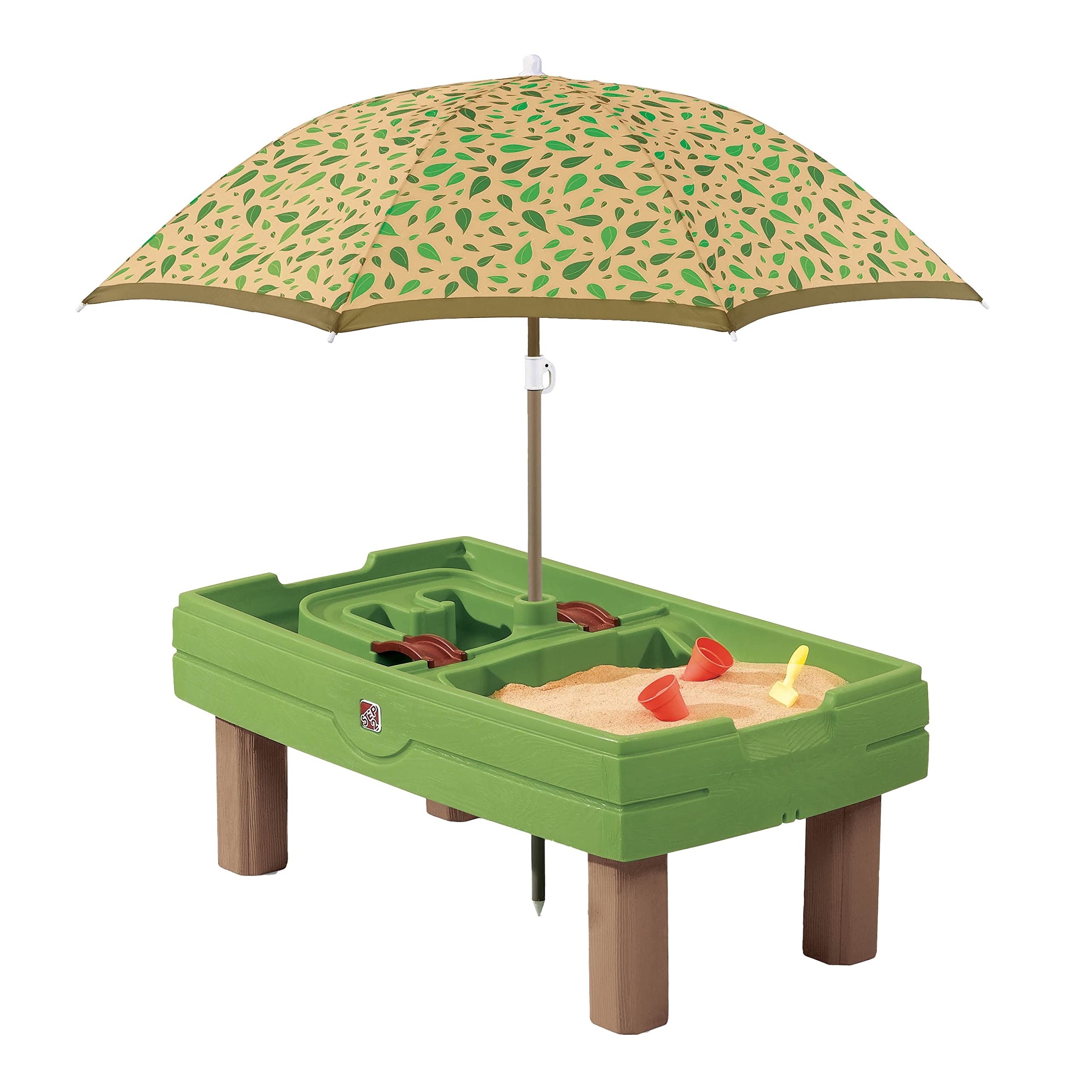 Step2 Naturally Playful Sand & Water Activity Center for Kids - Outdoor Play Table with Adjustable Umbrella | Perfect for Backyard, Beach & Preschool Playtime