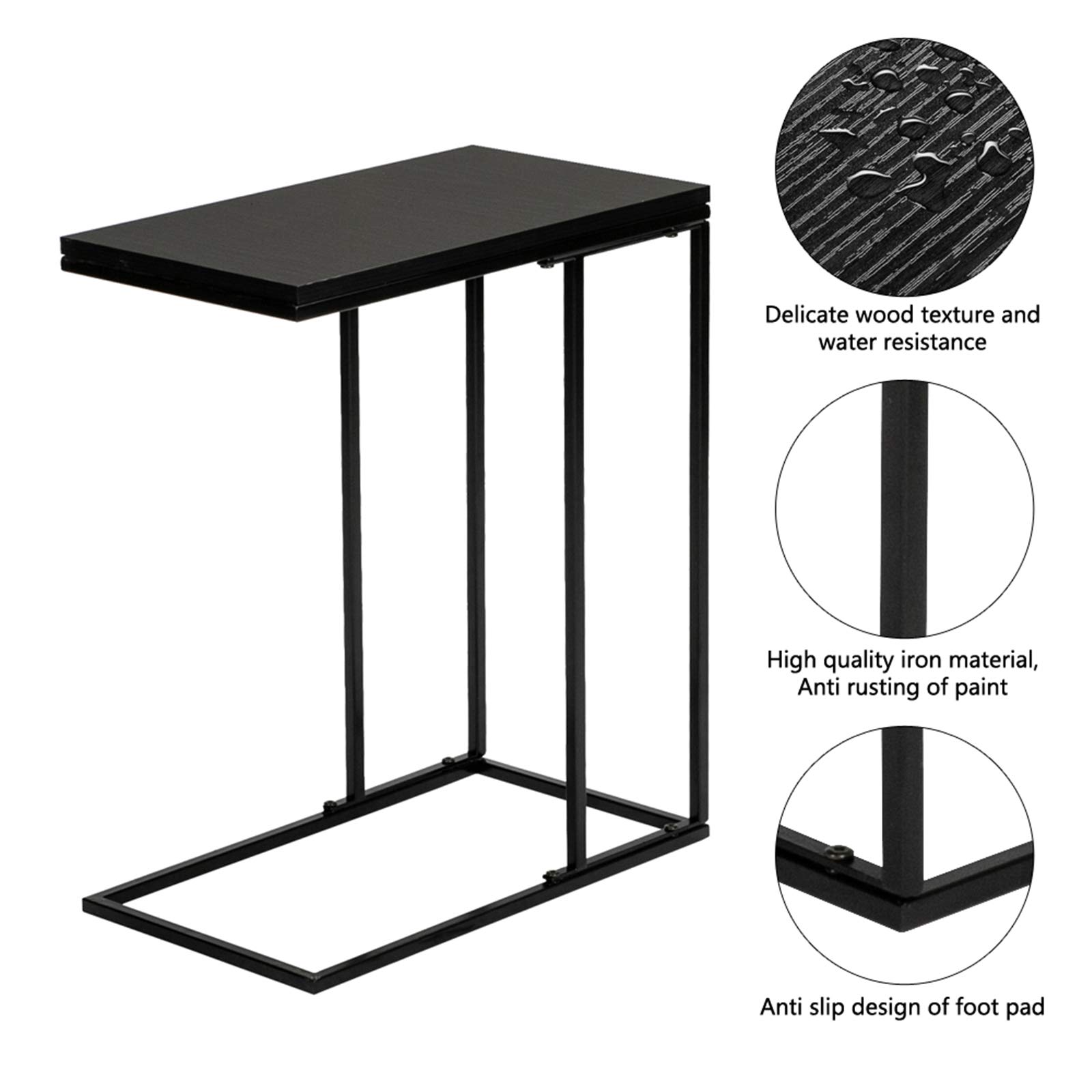 Modern C-Shaped Snack Side Table - Minimalist Geometric Sofa Table for Small Spaces, Living Room & Bedroom - Black - Perfect for Holding Drinks, Books & Decor in Compact Apartments