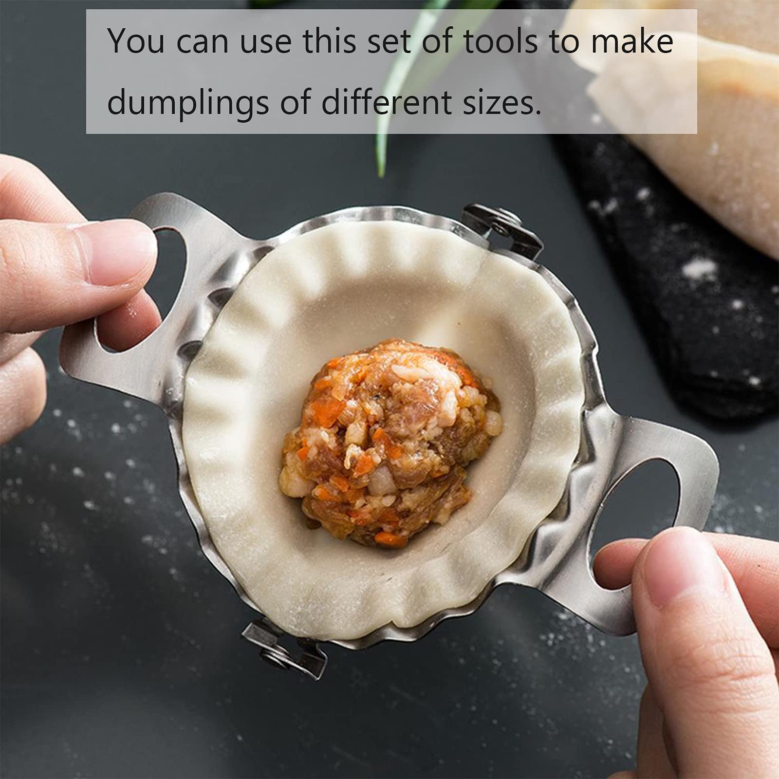 VEGCOO 4-Piece Dumpling Maker Set - Stainless Steel Dumpling Mold, Ravioli Press & Dough Cutter - Perfect for Homemade Dumplings, Pierogi, Empanadas & More - Essential Kitchen Tools for Asian & Italian Cooking