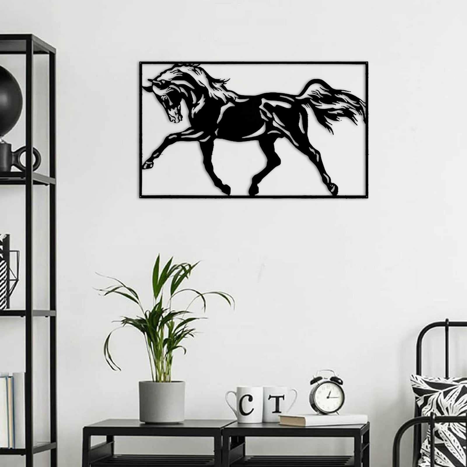 Vintage Running Horses Metal Wall Art - Farmhouse Animal Sculpture, Wildlife Decor for Home, Bedroom & Living Room - 24x16 Inch - Perfect for Western, Rustic & Modern Interior Design