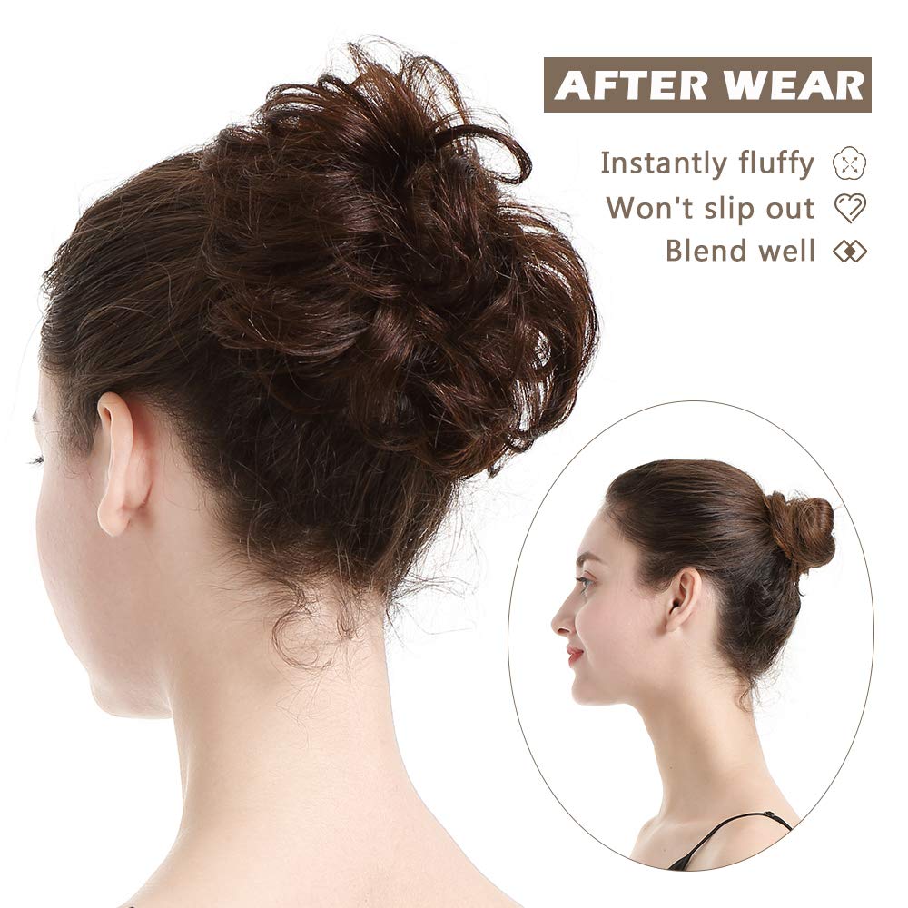 BARSDAR Chestnut Brown Human Hair Bun - Real Hair Bun Extensions for Women - Natural Bun Scrunchie Updo Chignon for Daily Use - Medium Size - Perfect for Work, Parties & Special Occasions