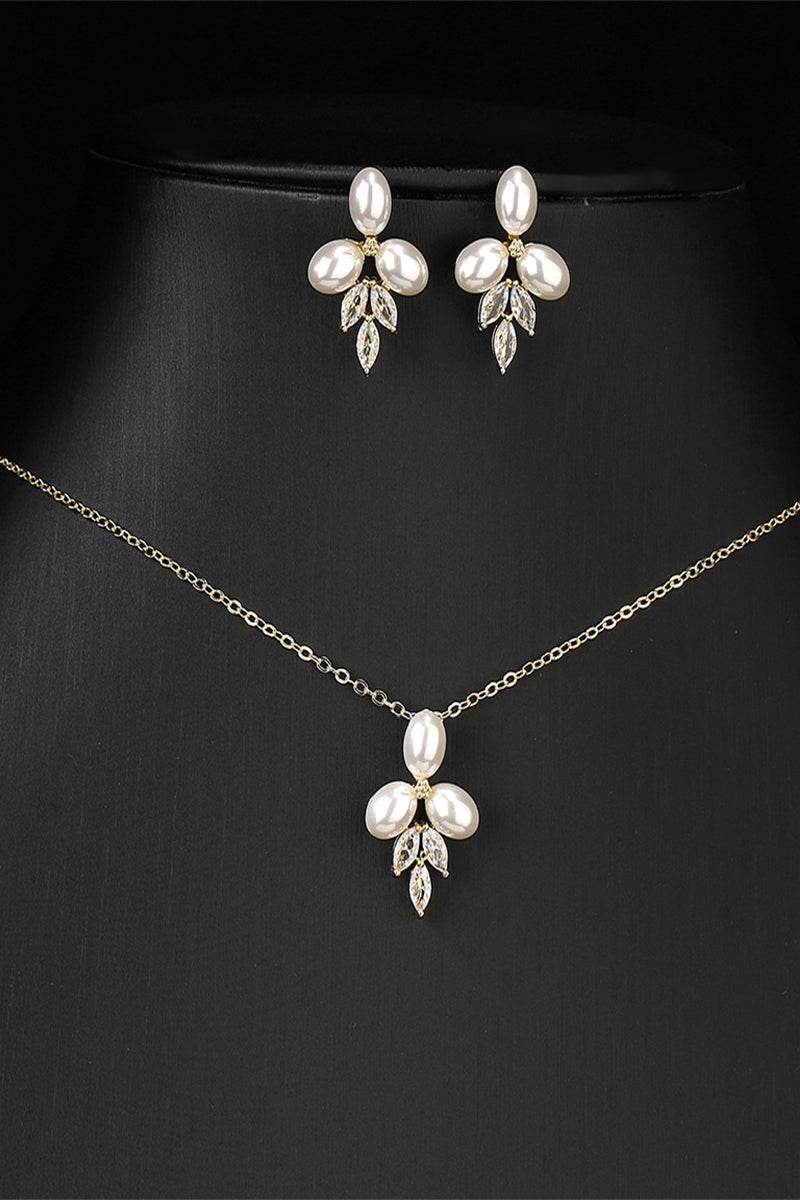 Pearl and Zircon Wedding Jewelry Set - Elegant Bridal Earrings and Necklace Combo for Women (2-Piece) | Perfect for Bridal Shower, Engagement, Anniversary, and Formal Occasions