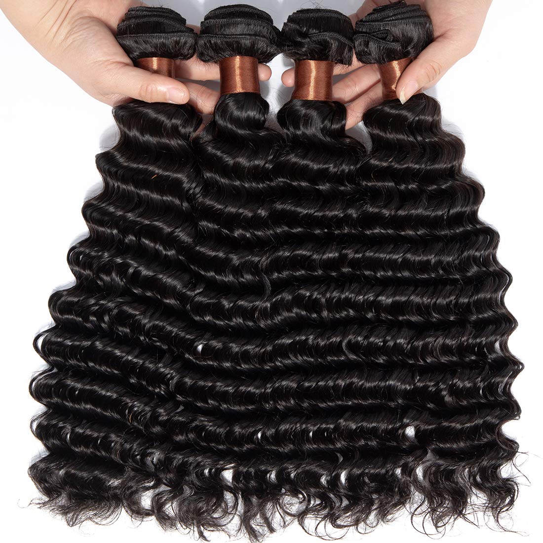 Brazilian Virgin Human Hair Bundles with Lace Closure - 100% Unprocessed Deep Wave Hair Extensions (16