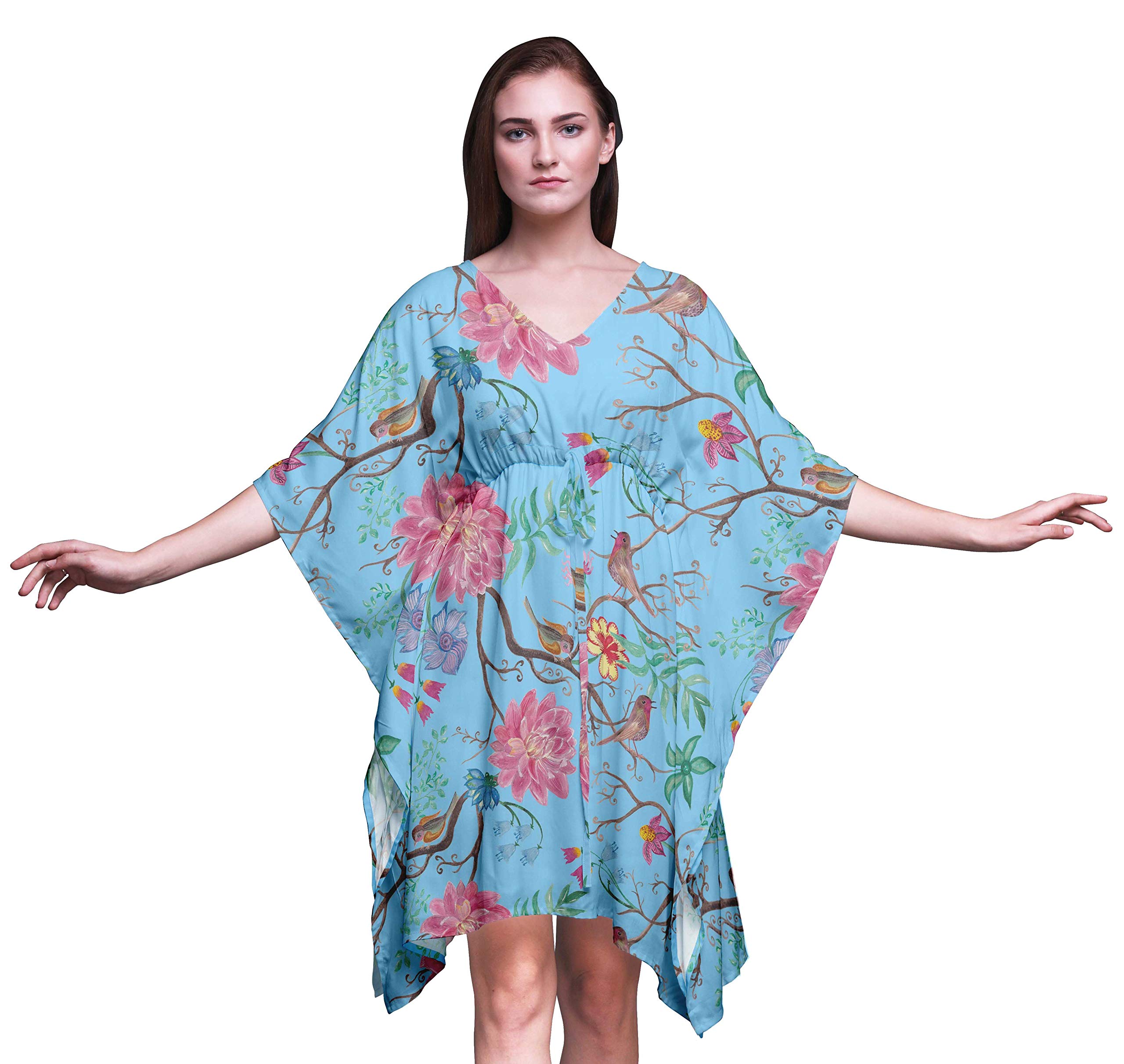 Bimba Women's Short Caftan Midi Dress - Beach Cover Up Swimwear, Summer Boho Kaftan Dress for Poolside, Vacation & Resort Wear